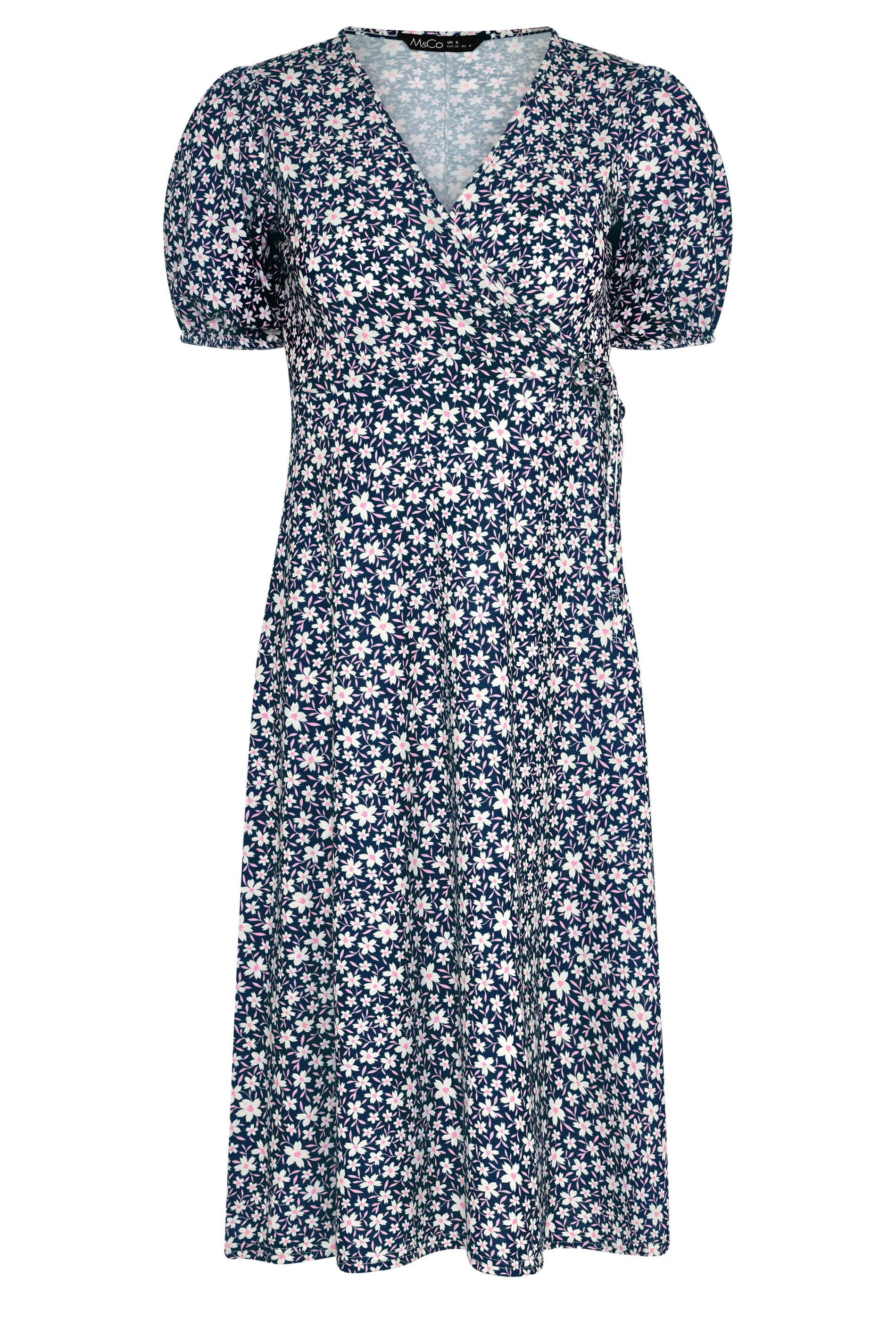 M&Co Petite Navy Blue Floral Print Midi Wrap Dress | M&Co 5