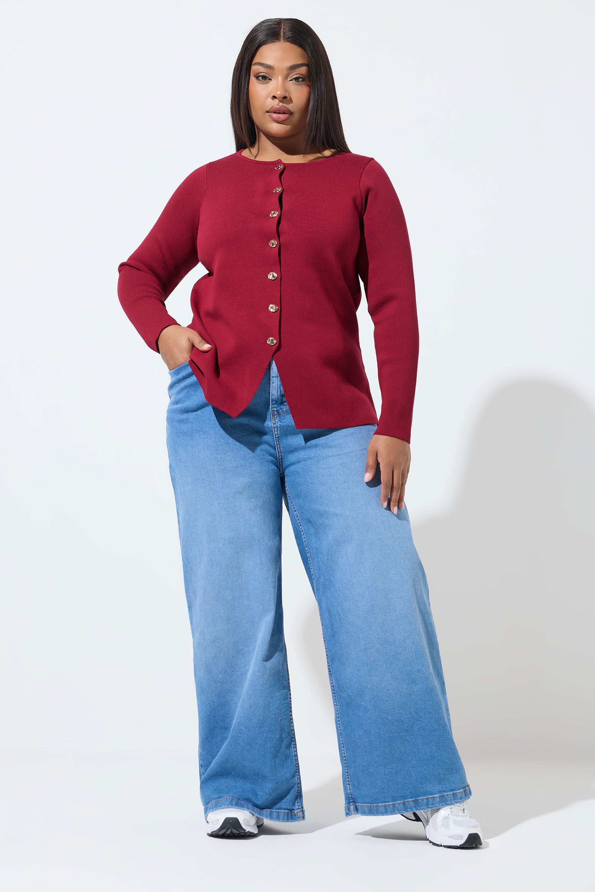 LIMITED COLLECTION Plus Size Red Long Sleeve Knitted Top | Yours Clothing 1