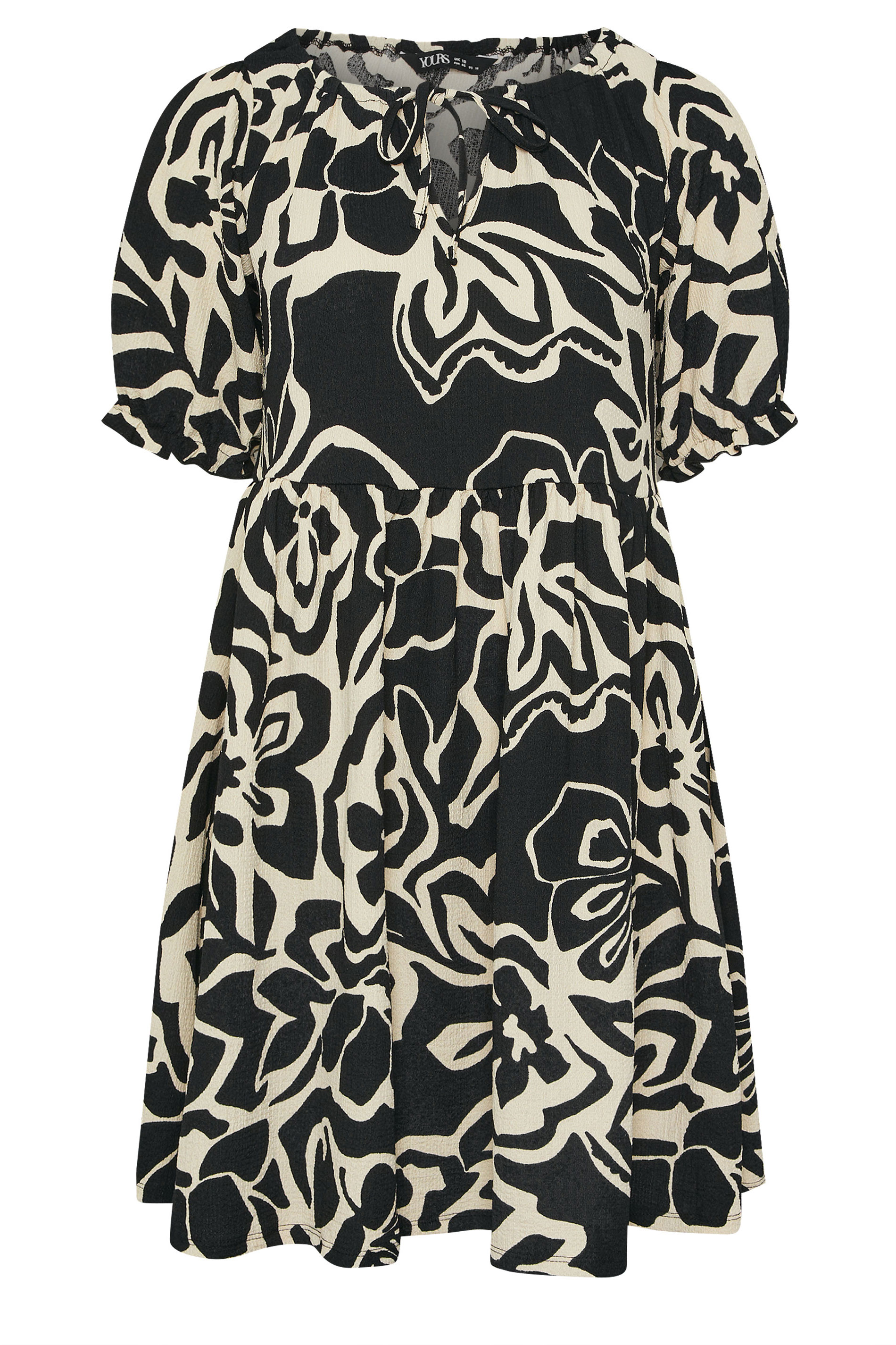 YOURS Plus Size Black Abstract Floral Tie Neck Mini Dress | Yours Clothing 5