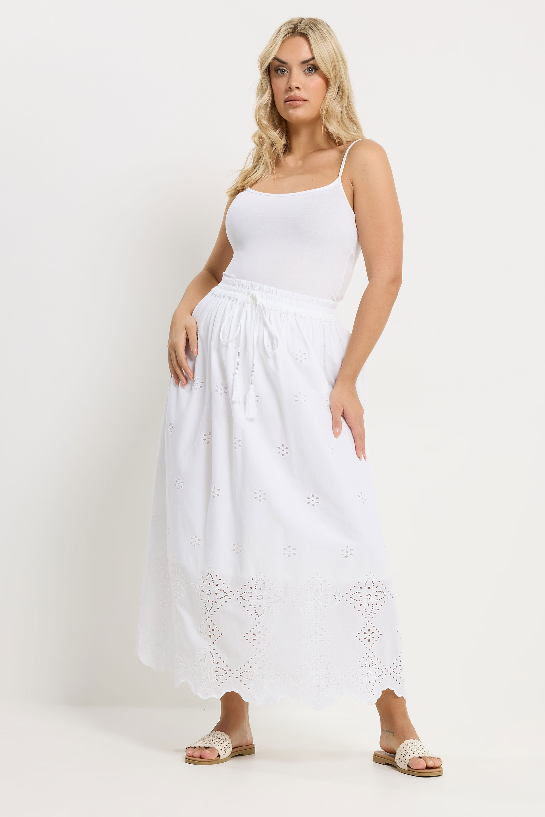 YOURS Plus Size White Broderie Anglaise Maxi Skirt | Yours Clothing 3