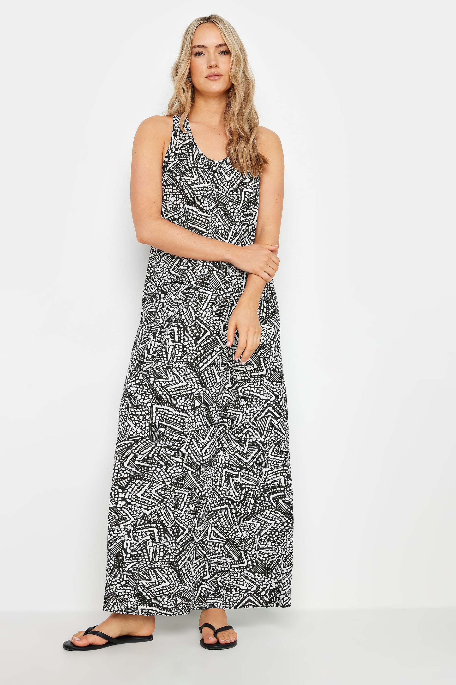 LTS Tall Women's Black Abstract Print Racer Back Maxi Dress | Long Tall Sally 1