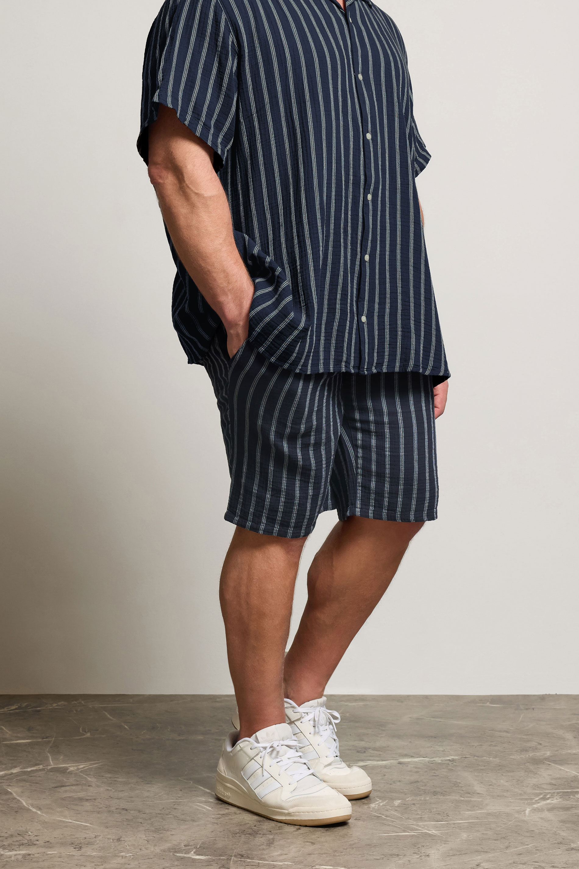 JACK & JONES Big & Tall Navy Blue & White Stripe Jogger Shorts | BadRhino 3