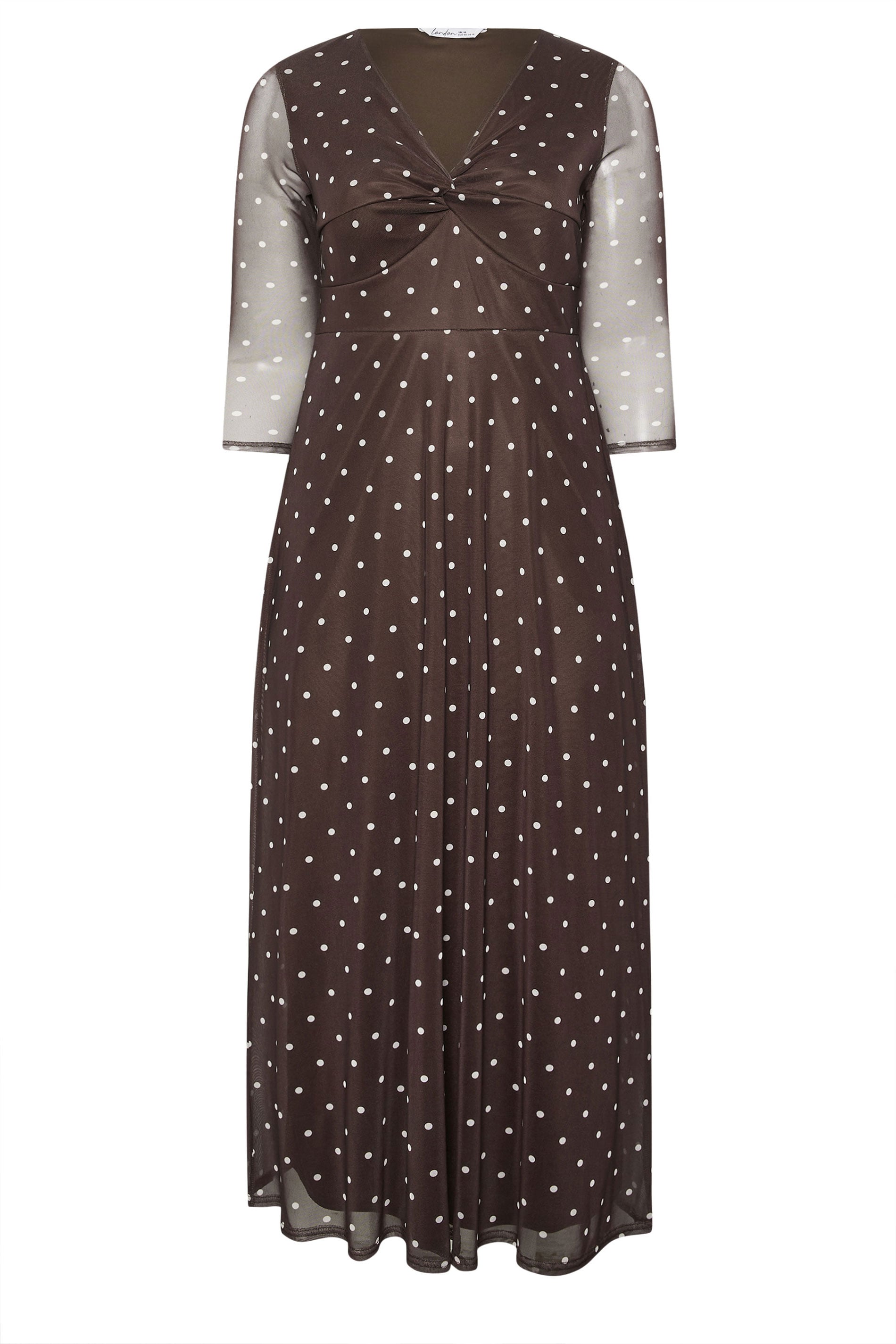 YOURS LONDON Plus Size Chocolate Brown Polka Dot Knot Front Dress | Yours Clothing 5