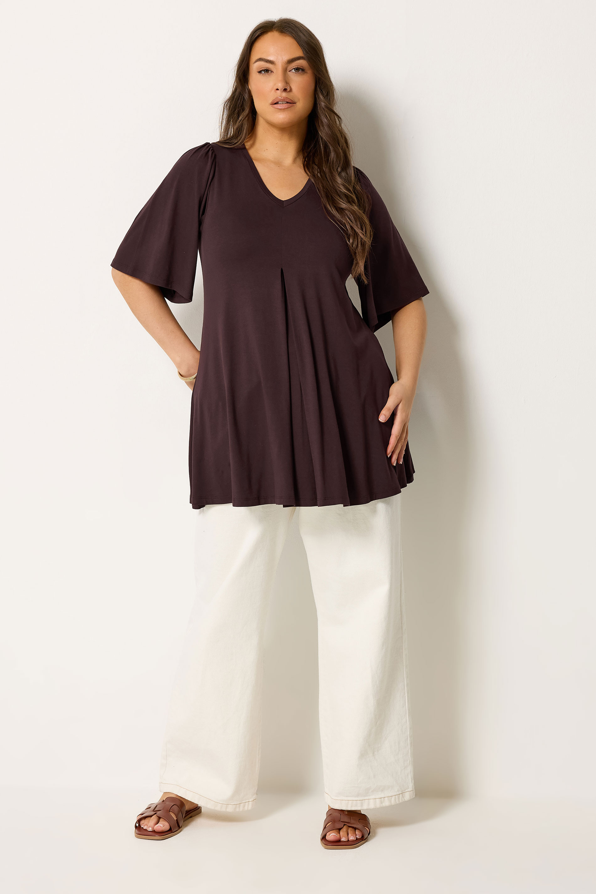 YOURS Plus Size Chocolate Brown Pleat Front Top | Yours Clothing 1