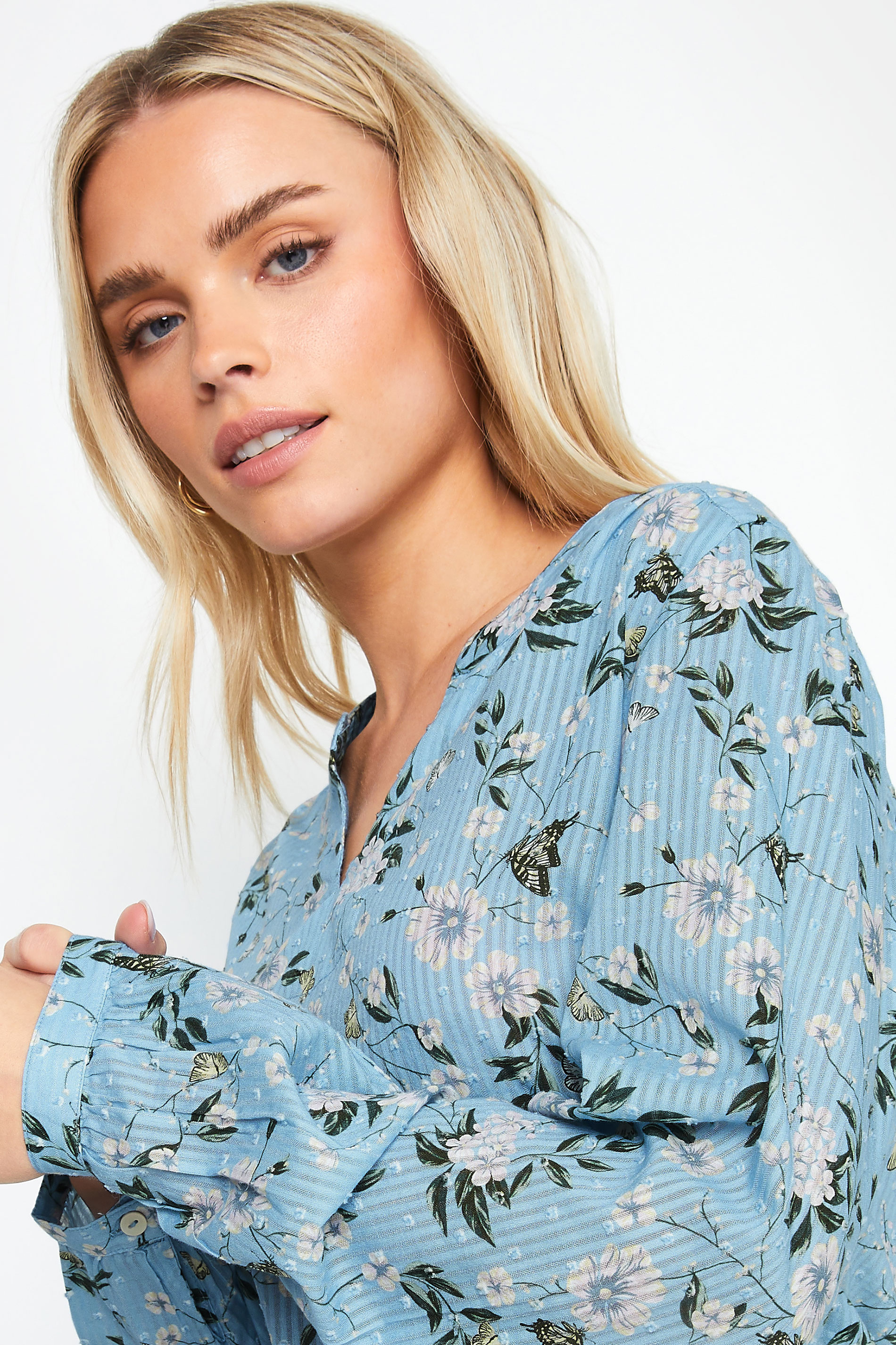 M&Co Petite Blue Floral Print Dobby Blouse | M&Co 4