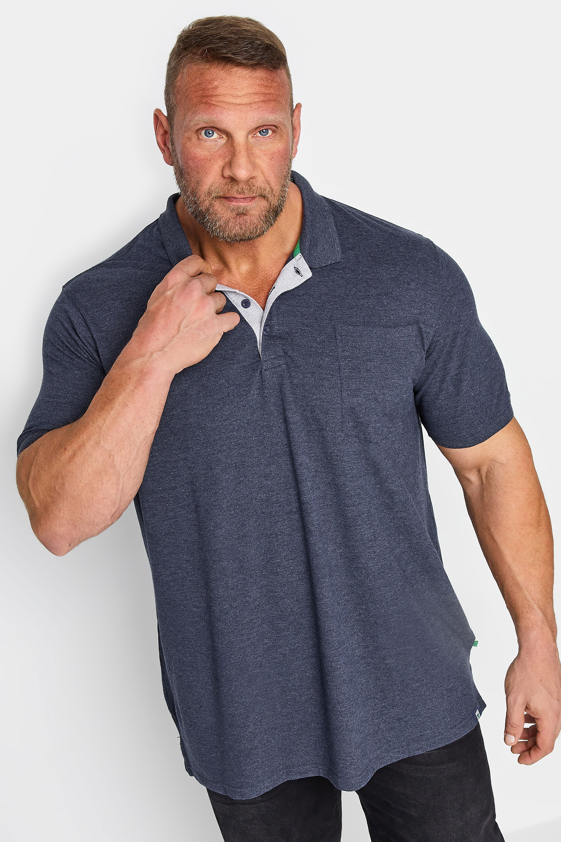 D555 Big & Tall Navy Blue Marl Pique Polo Shirt | BadRhino 3