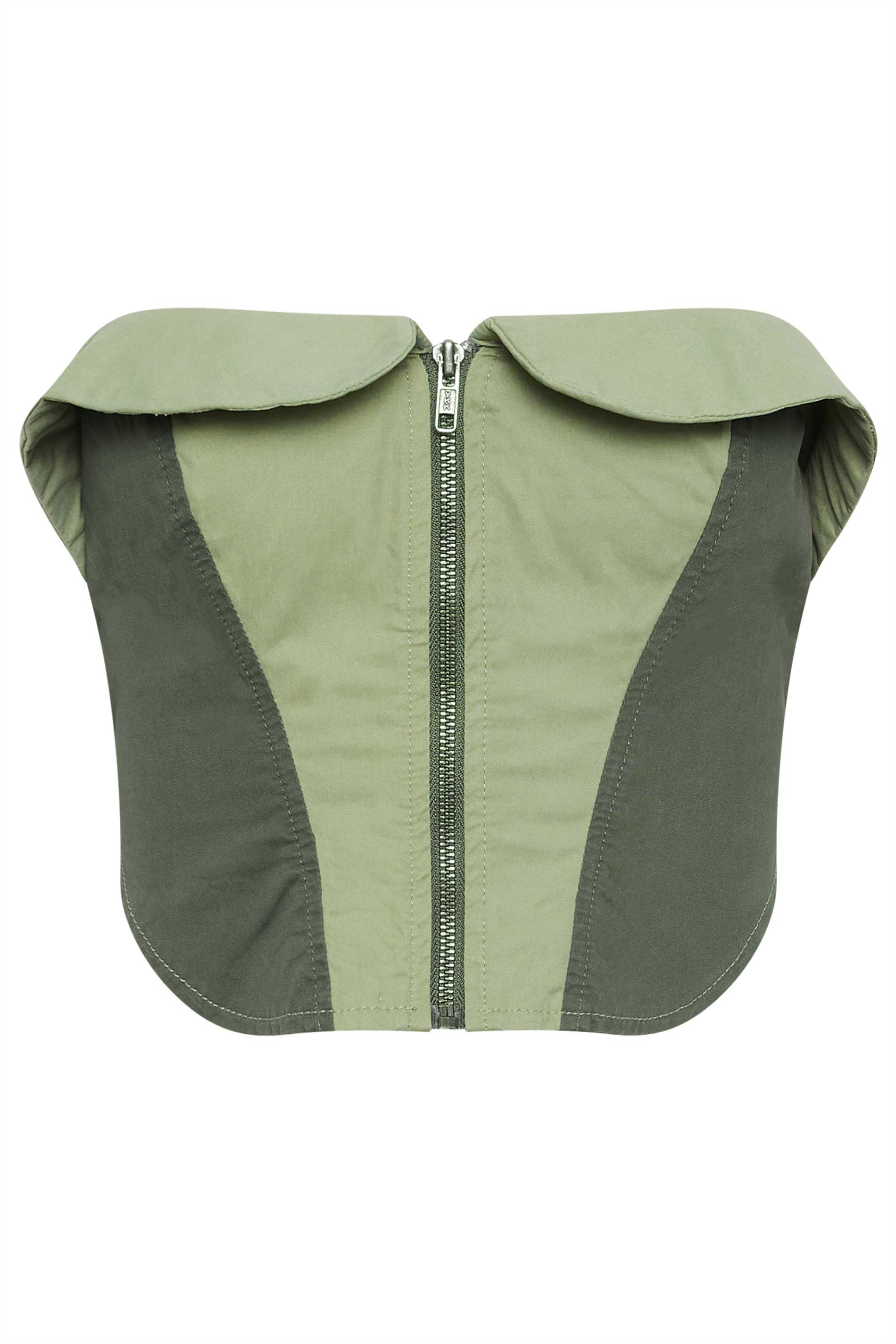 PixieGirl Petite Women's Khaki Green Colourblock Cotton Bandeau Corset Top | PixieGirl 8