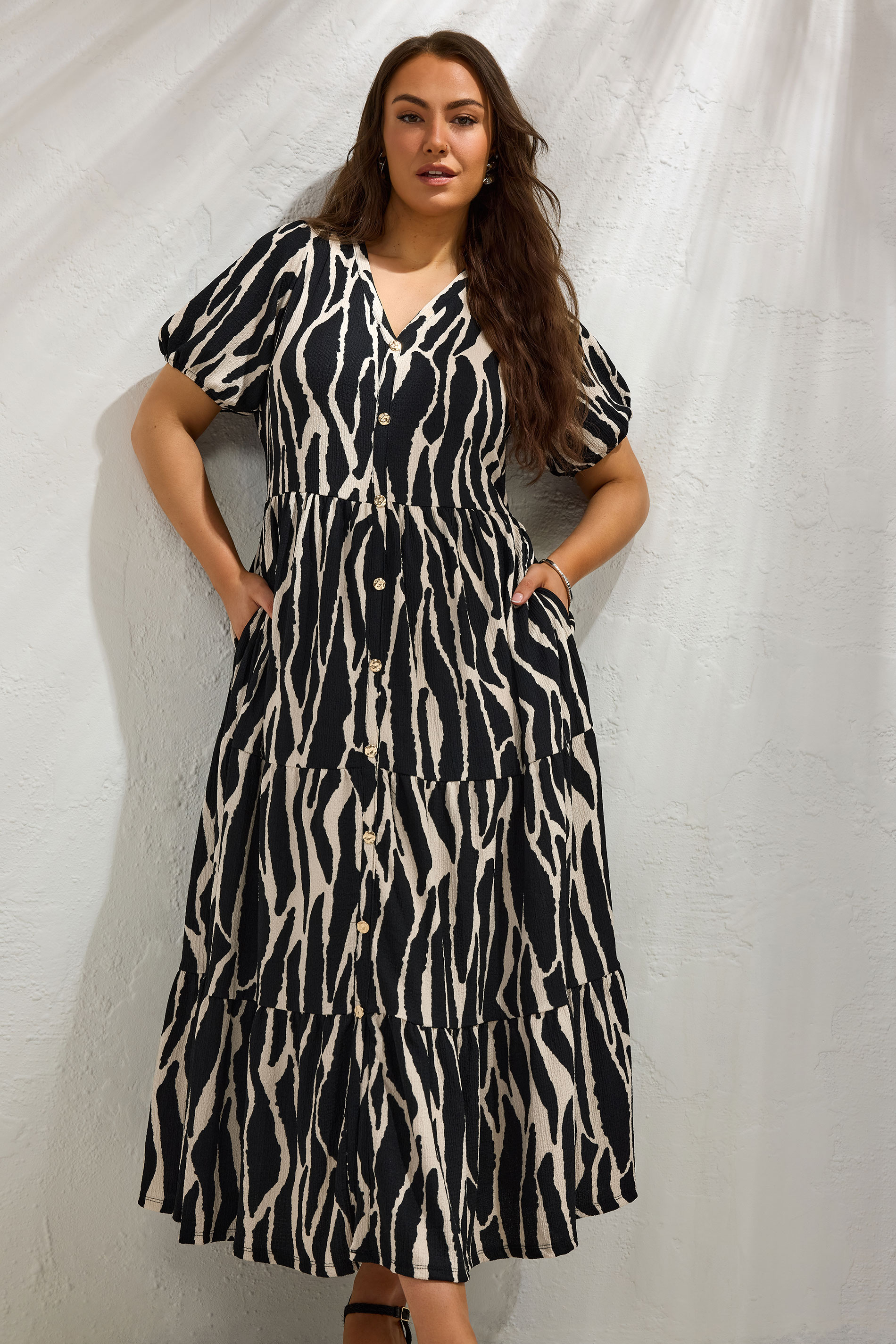 EVANS Plus Size Black Zebra Print Tiered Maxi Dress | Evans 3