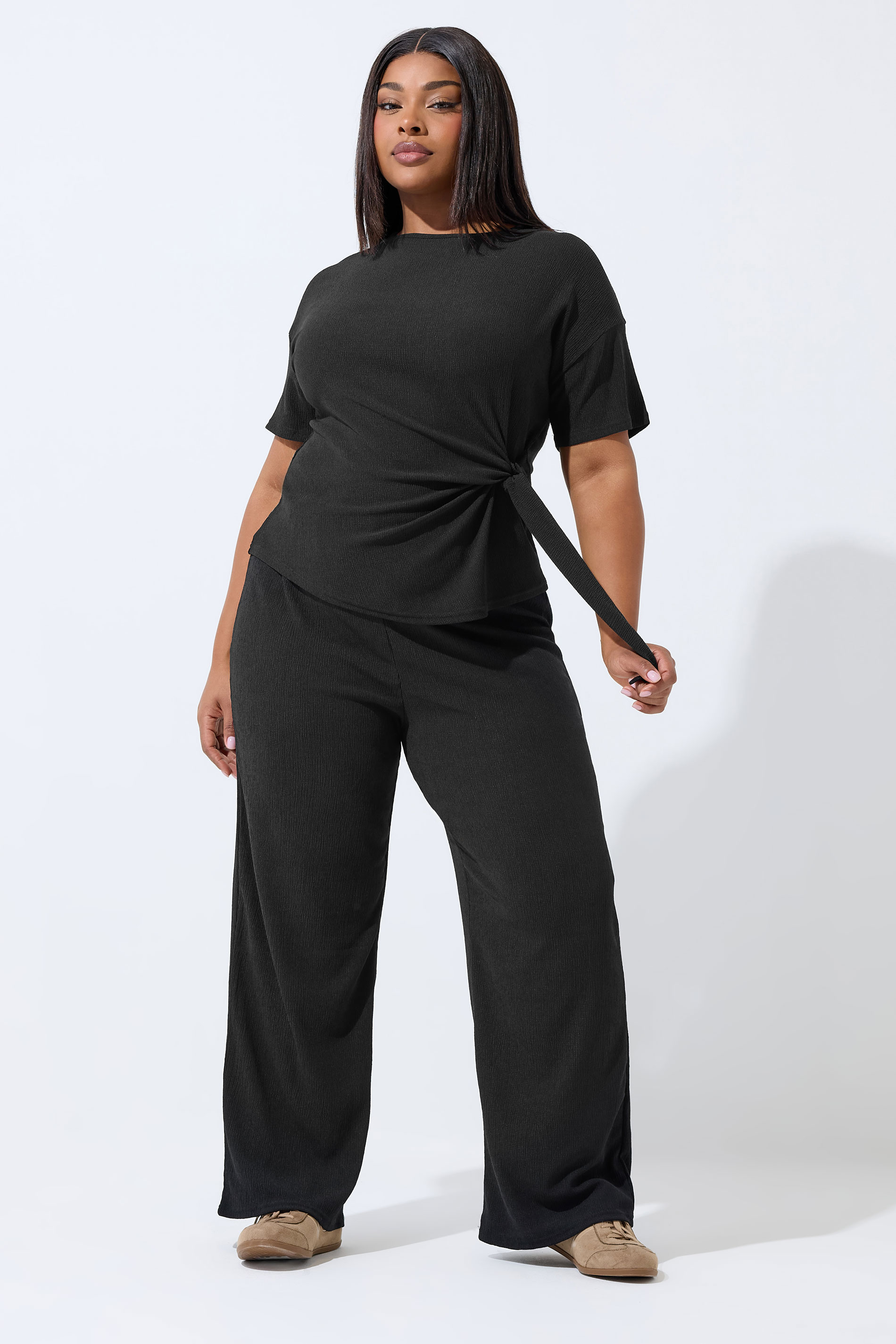 LIMITED COLLECTION Plus Size Black Textured Tie Top | Yours Clothing 1