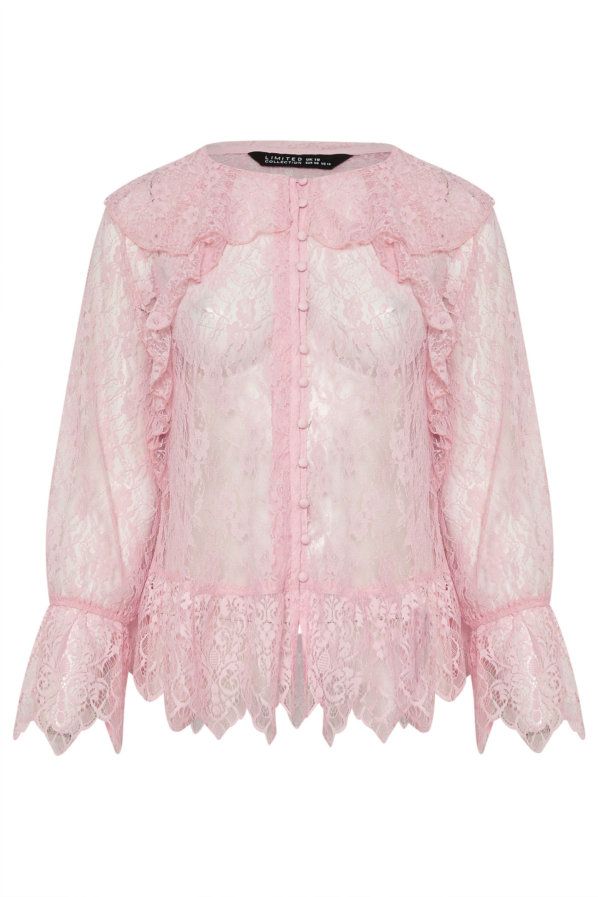 LIMITED COLLECTION Plus Size Pink Lace Frill Blouse | Yours Clothing 5