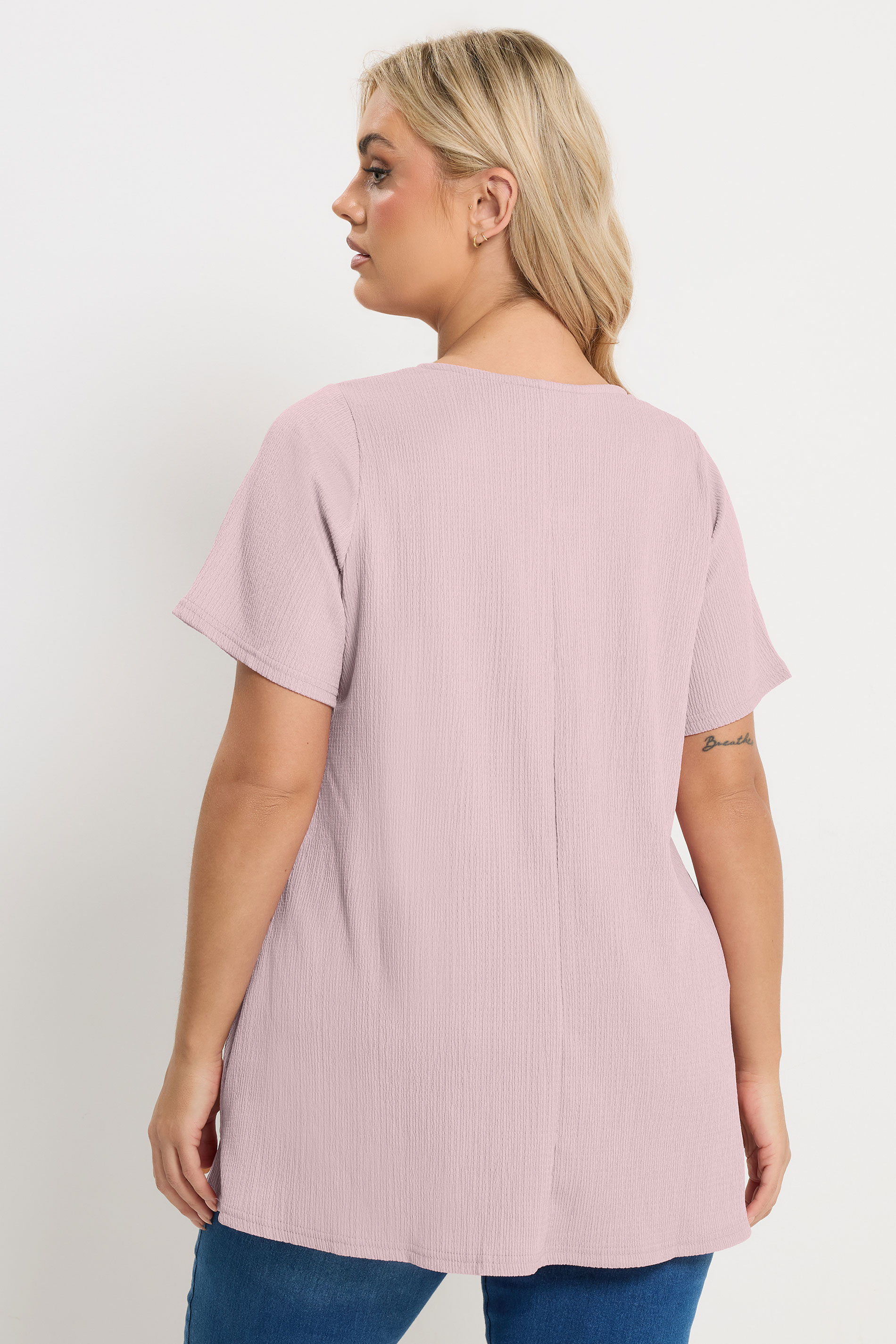 YOURS Plus Size Light Pink Textured Keyhole Detail Top | Yours Clothing 2