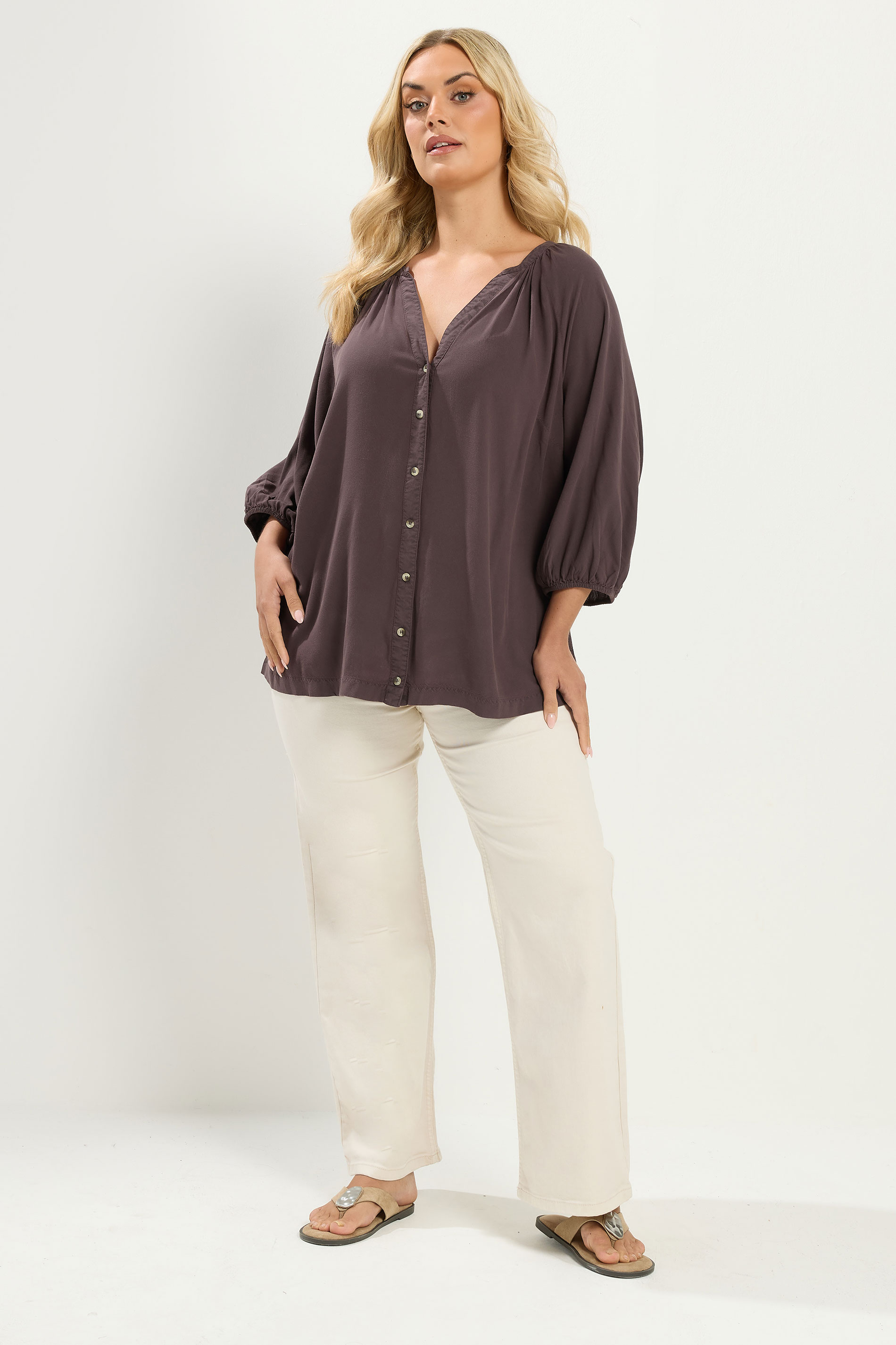 YOURS Plus Size Brown Chambray Blouse | Yours Clothing 1