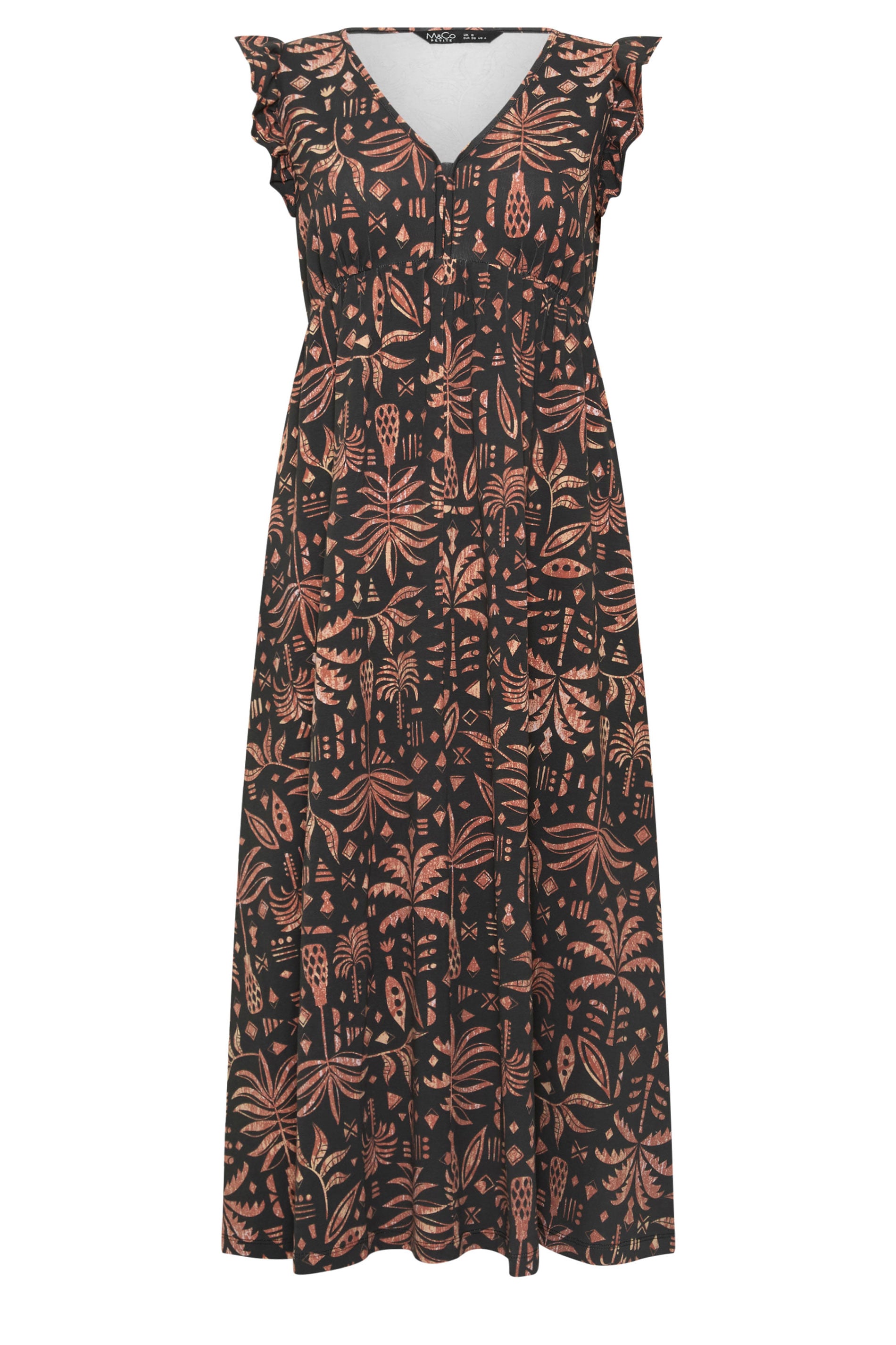 M&Co Petite Black Aztec Frill Sleeve Midi Dress | M&Co 5