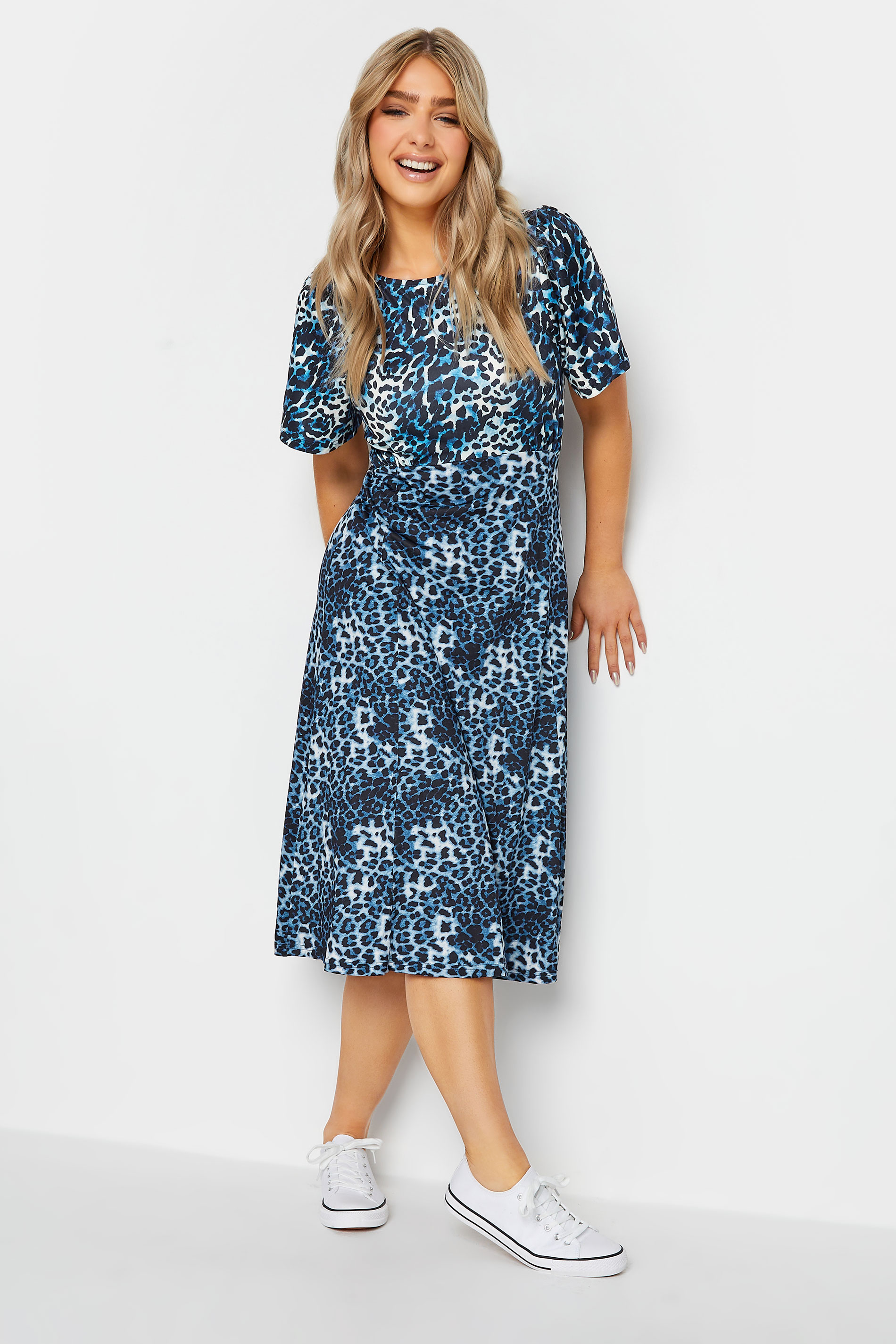 M&Co Blue Leopard Print Midi Dress | M&Co 1