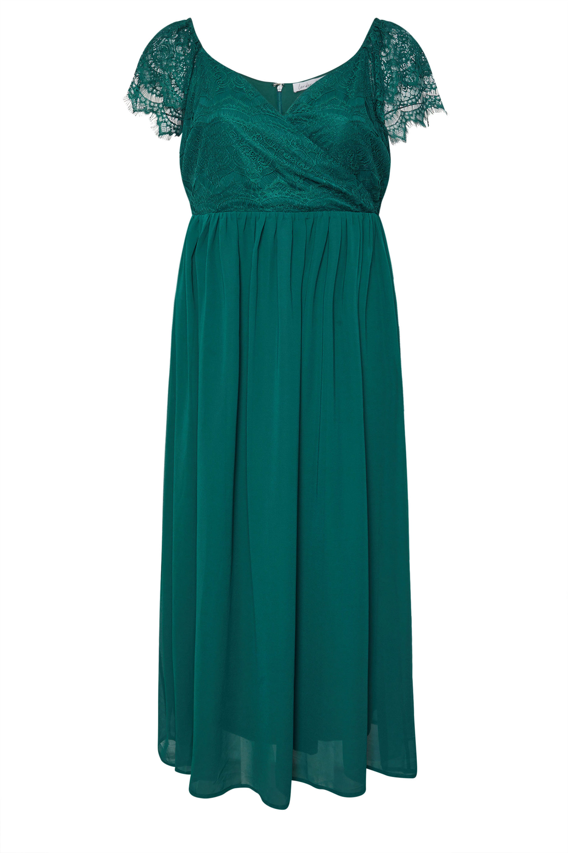 YOURS LONDON Plus Size Teal Green Lace Maxi Wrap Dress | Yours Clothing 5