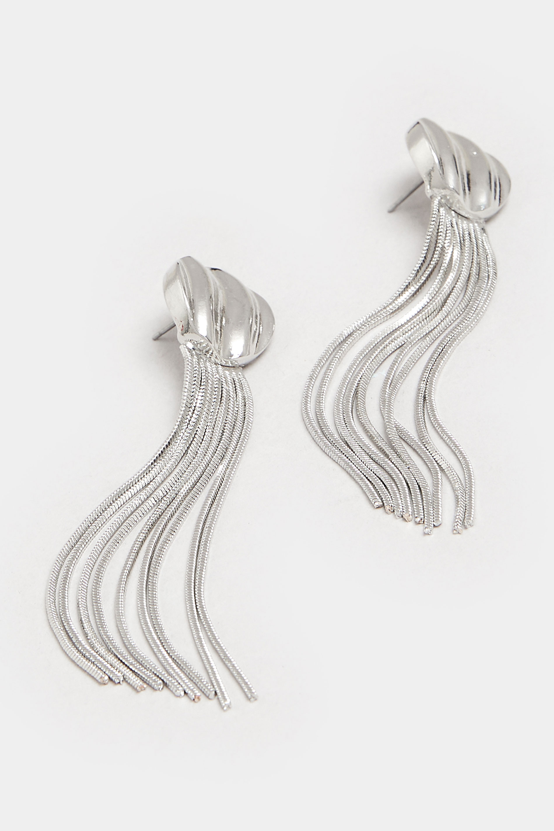 Silver Tone Textured Tassel Earrings | Yours Clothing 2