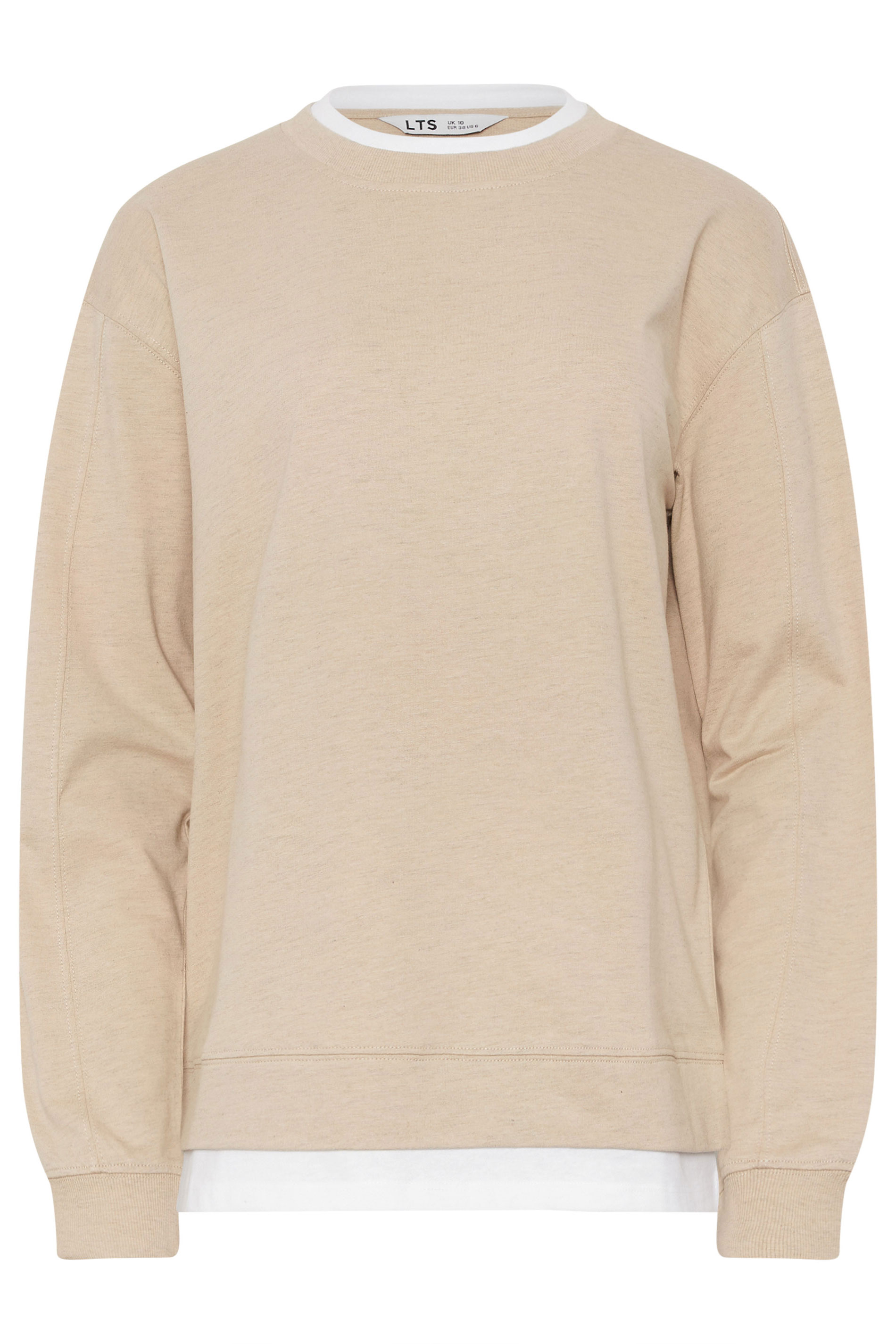 LTS Tall Women's Natural Brown & White Cotton Layered Top | Long Tall Sally 6