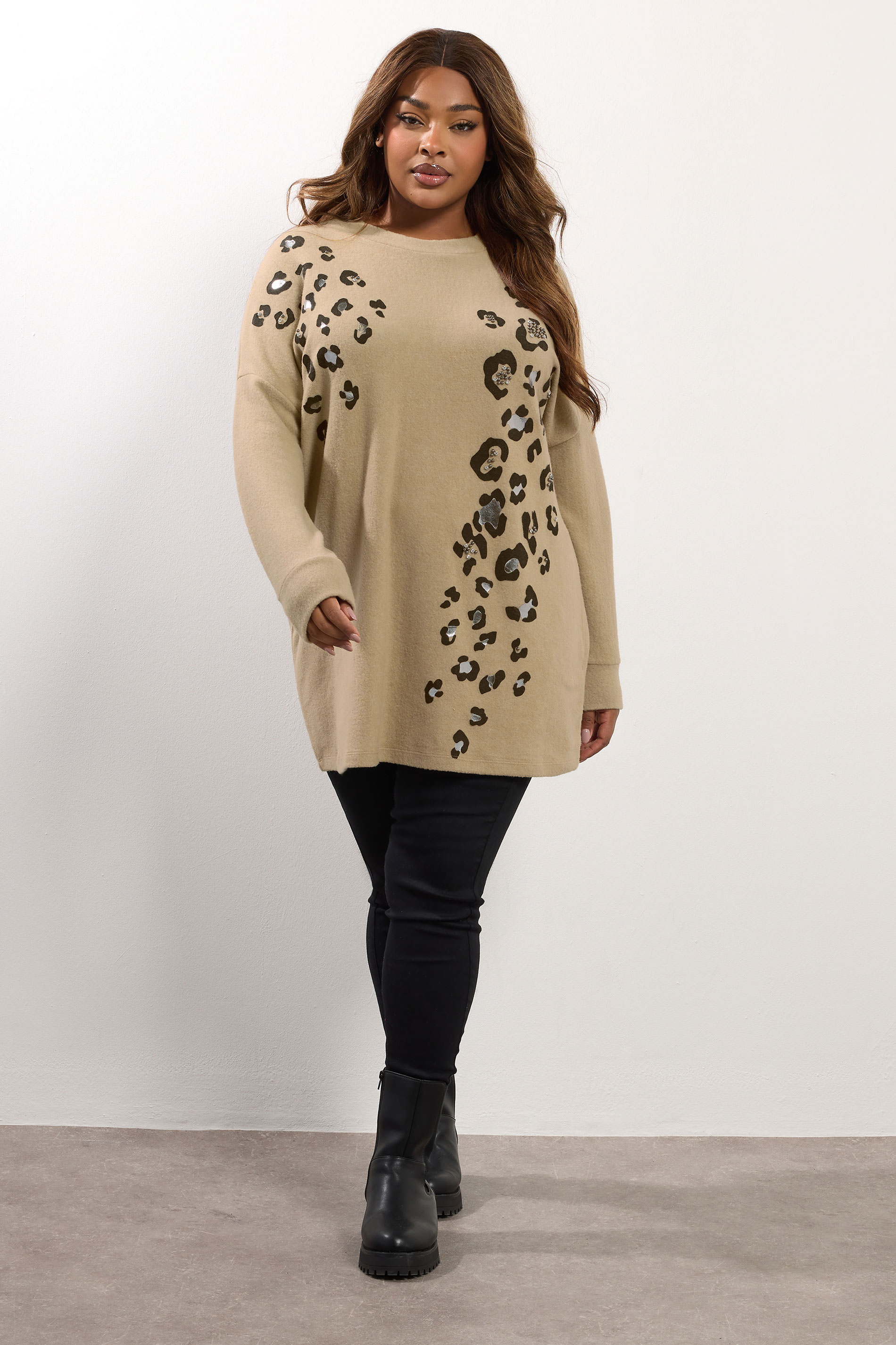 YOURS Plus Size Natural Brown Leopard Soft Touch Jumper | Yours Clothing 3