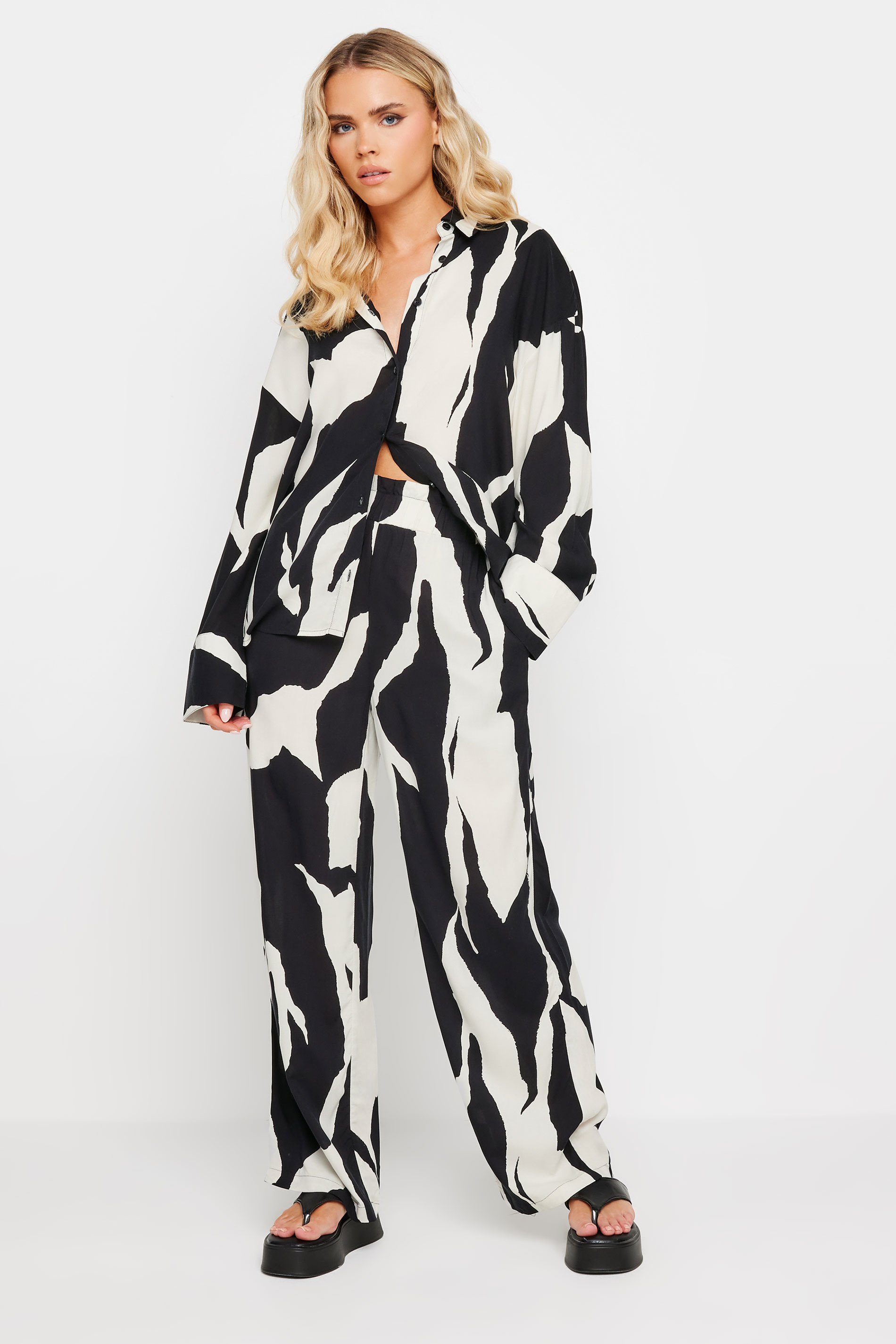 PixieGirl Petite Black Mono Abstract Print Shirt | PixieGirl 1