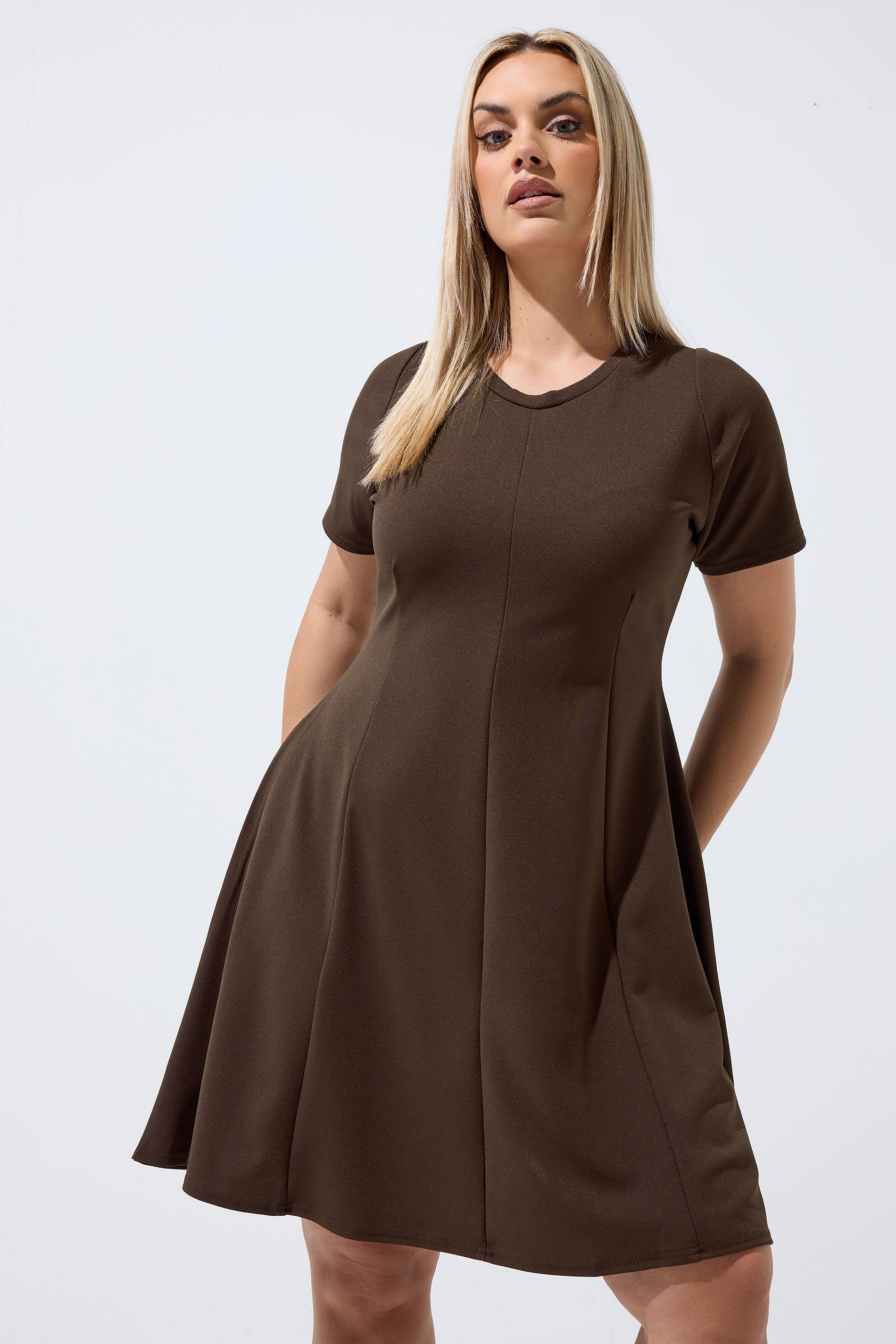 LIMITED COLLECTION Curve Chocolate Brown Skater Dress | Yours Clothing 3