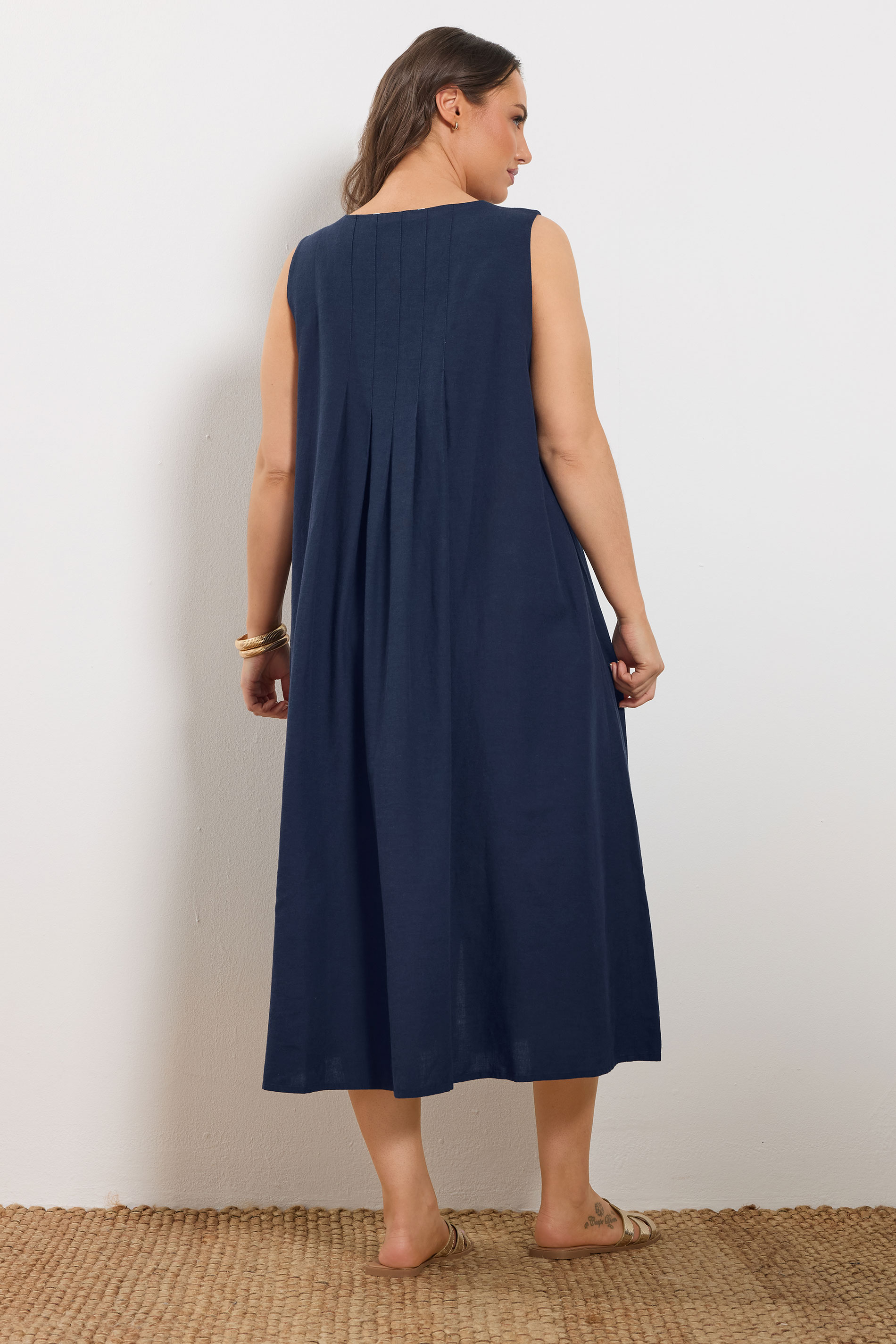 BUMP IT UP MATERNITY Plus Size Navy Blue Linen Button Through Dress | Yours Clothing 4