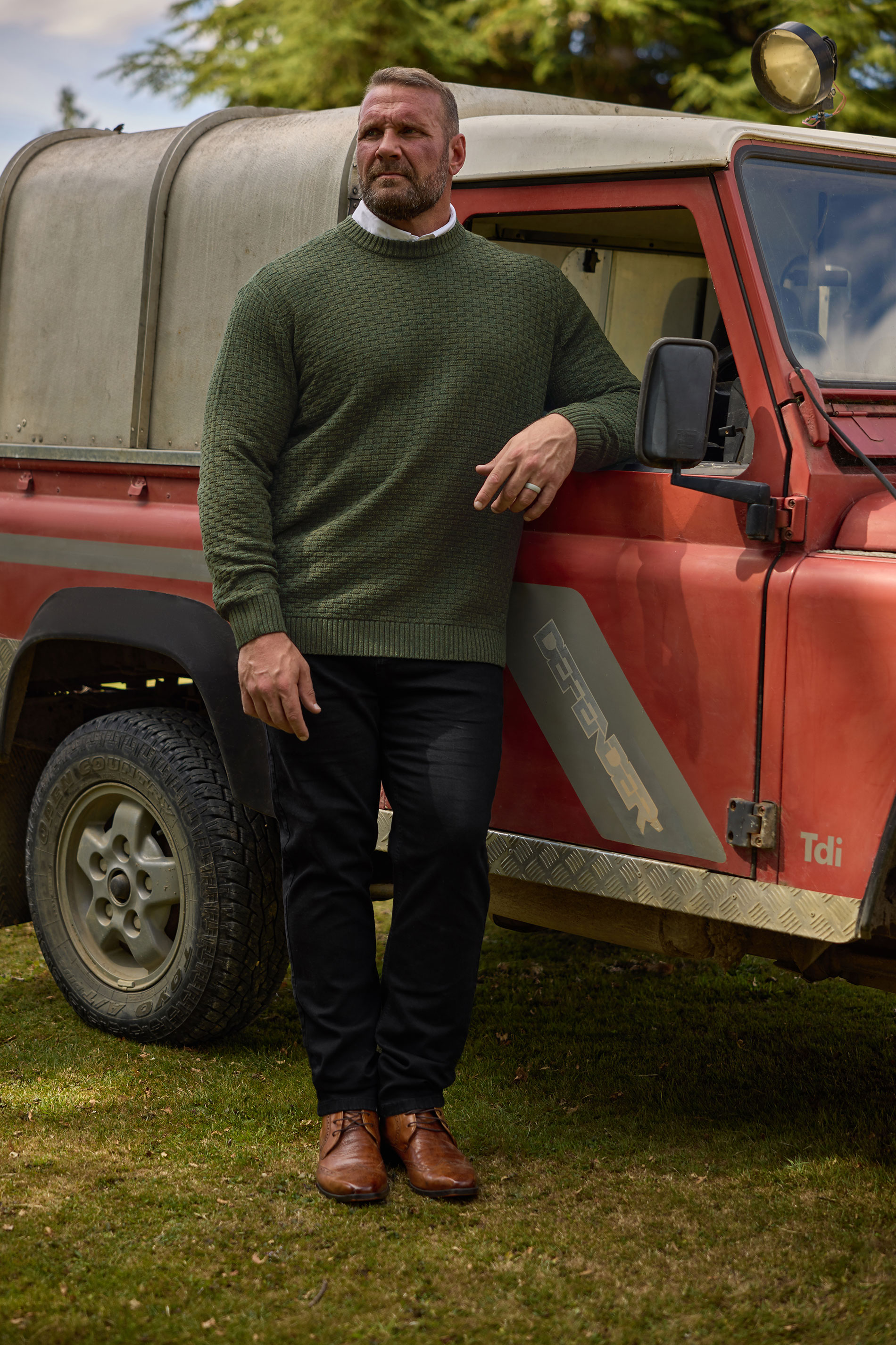BadRhino Big & Tall Dark Green Textured Crew Neck Knitted Jumper | BadRhino 3