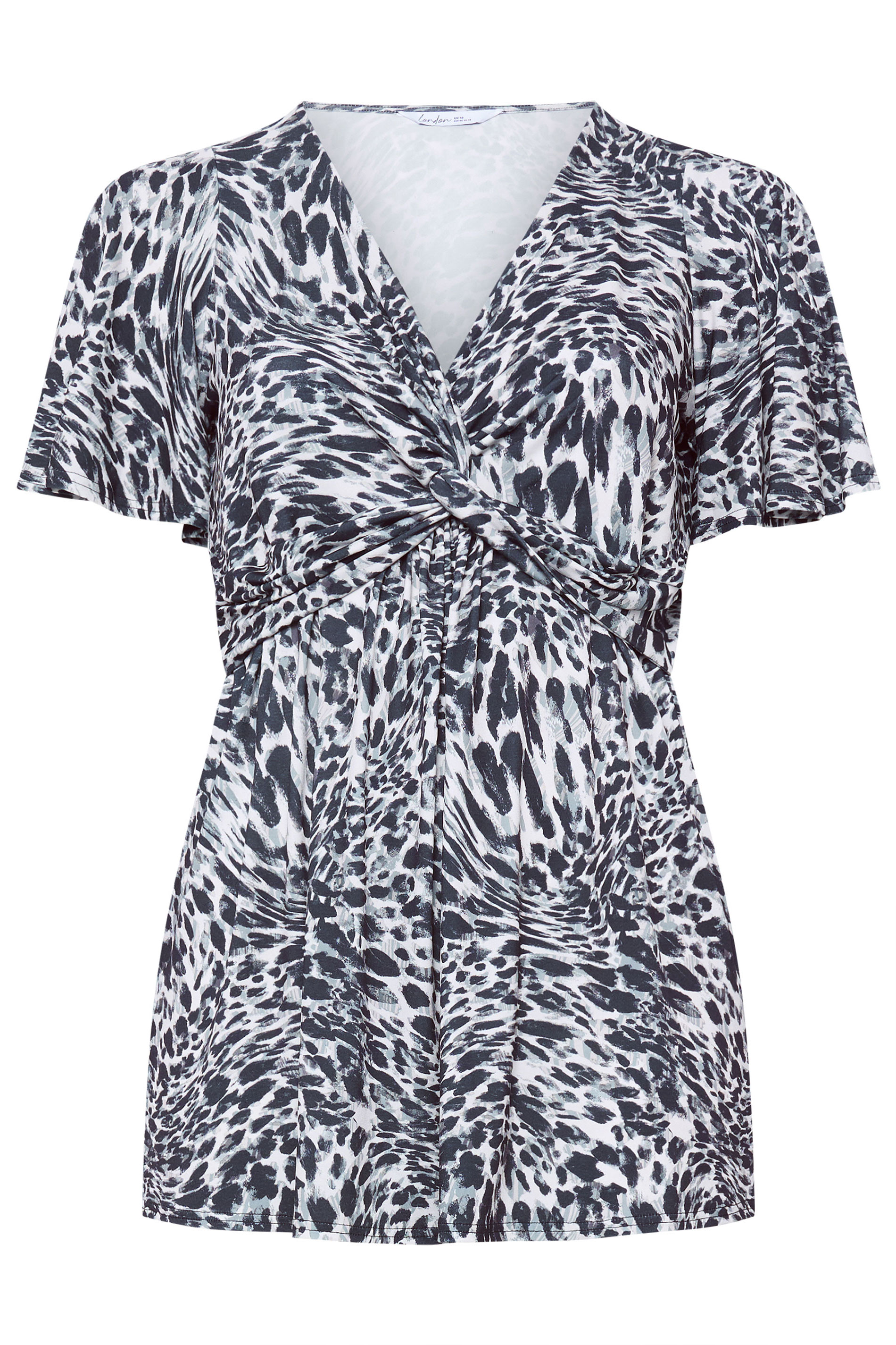 YOURS LONDON Plus Size Grey Animal Print Knot Detail Front Top | Yours Clothing 5