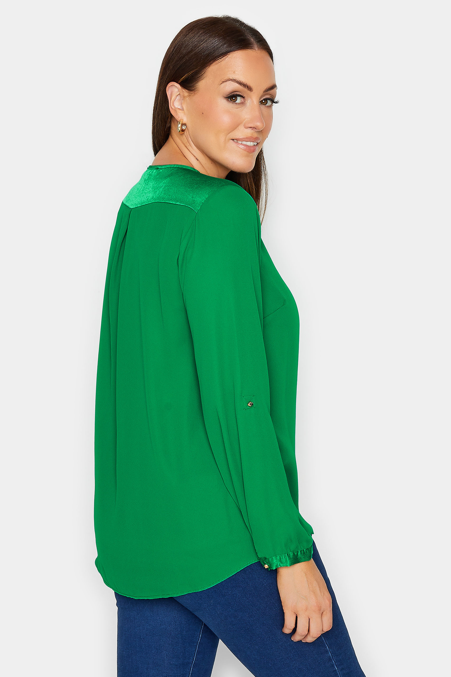 M&Co Green Satin Contrast Panel Shirt | M&Co 3