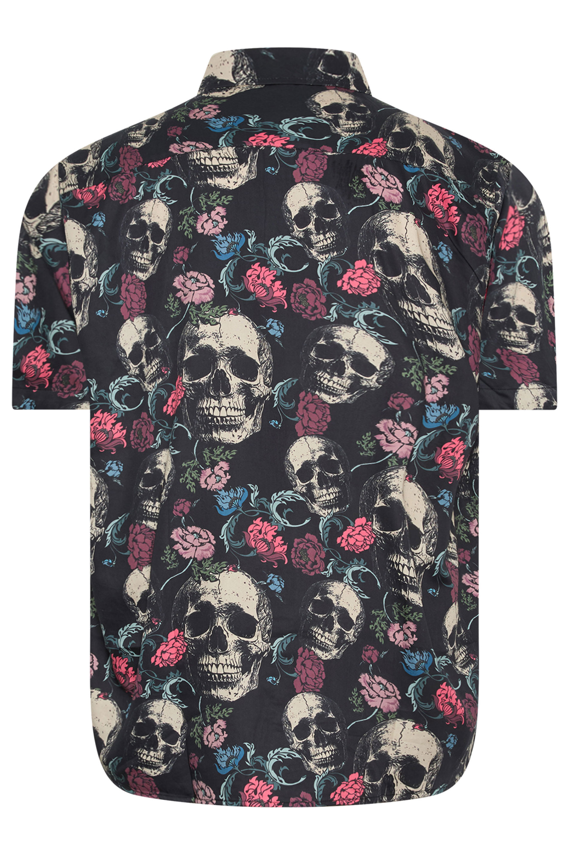 KAM Big & Tall Black Floral Skull Print Shirt | BadRhino 4