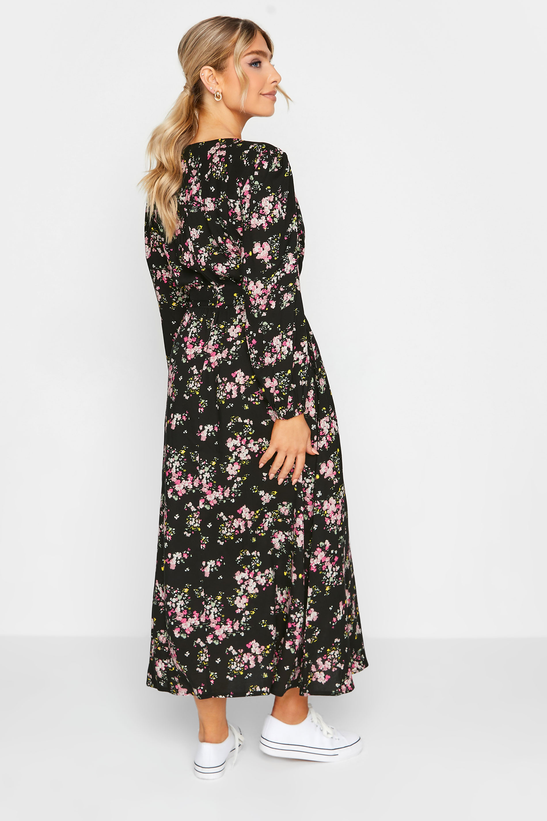 M&Co Black & Pink Floral Print Wrap Front Dress | M&Co  3