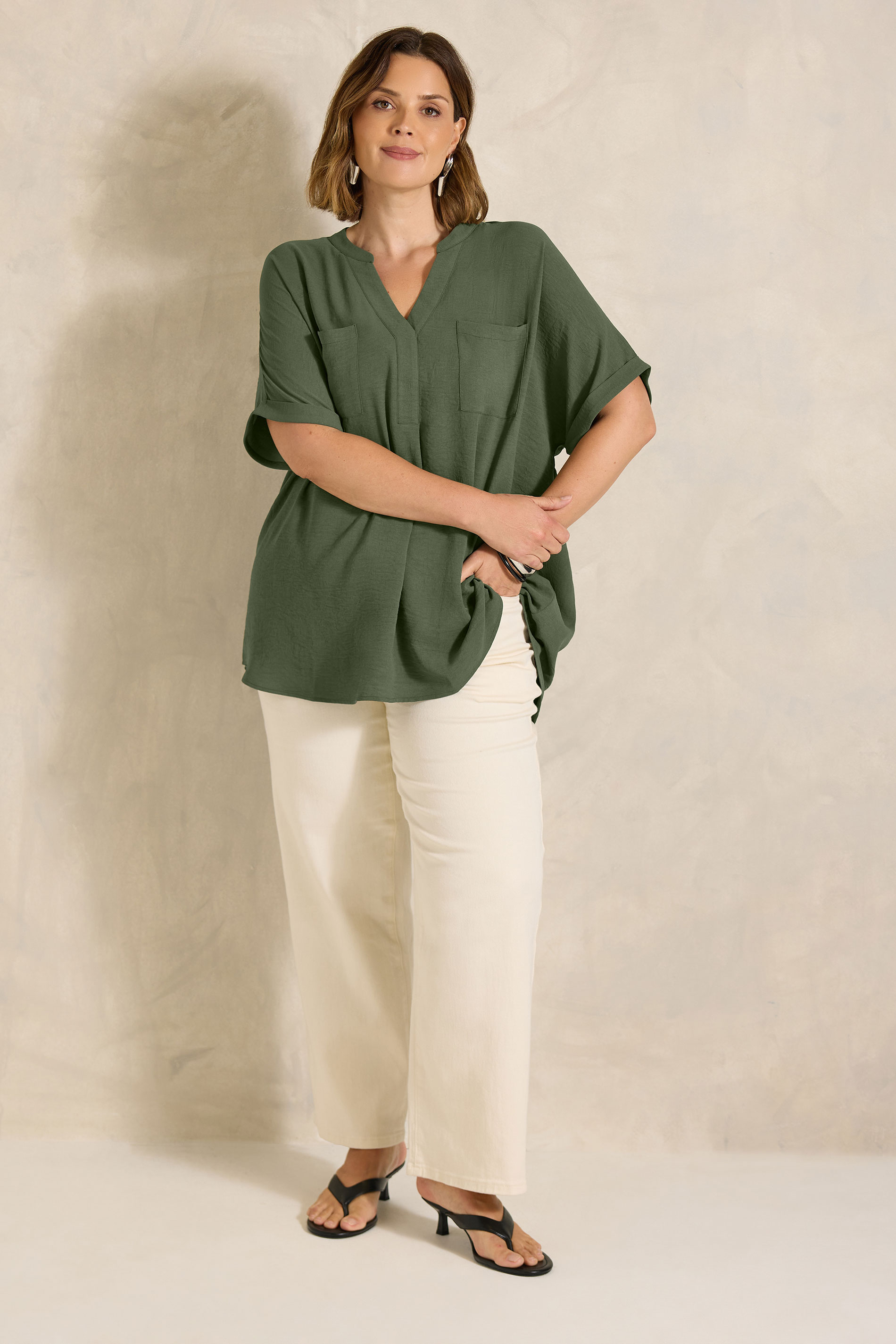 EVANS Plus Size Khaki Green Overhead Utility Shirt | Evans 1