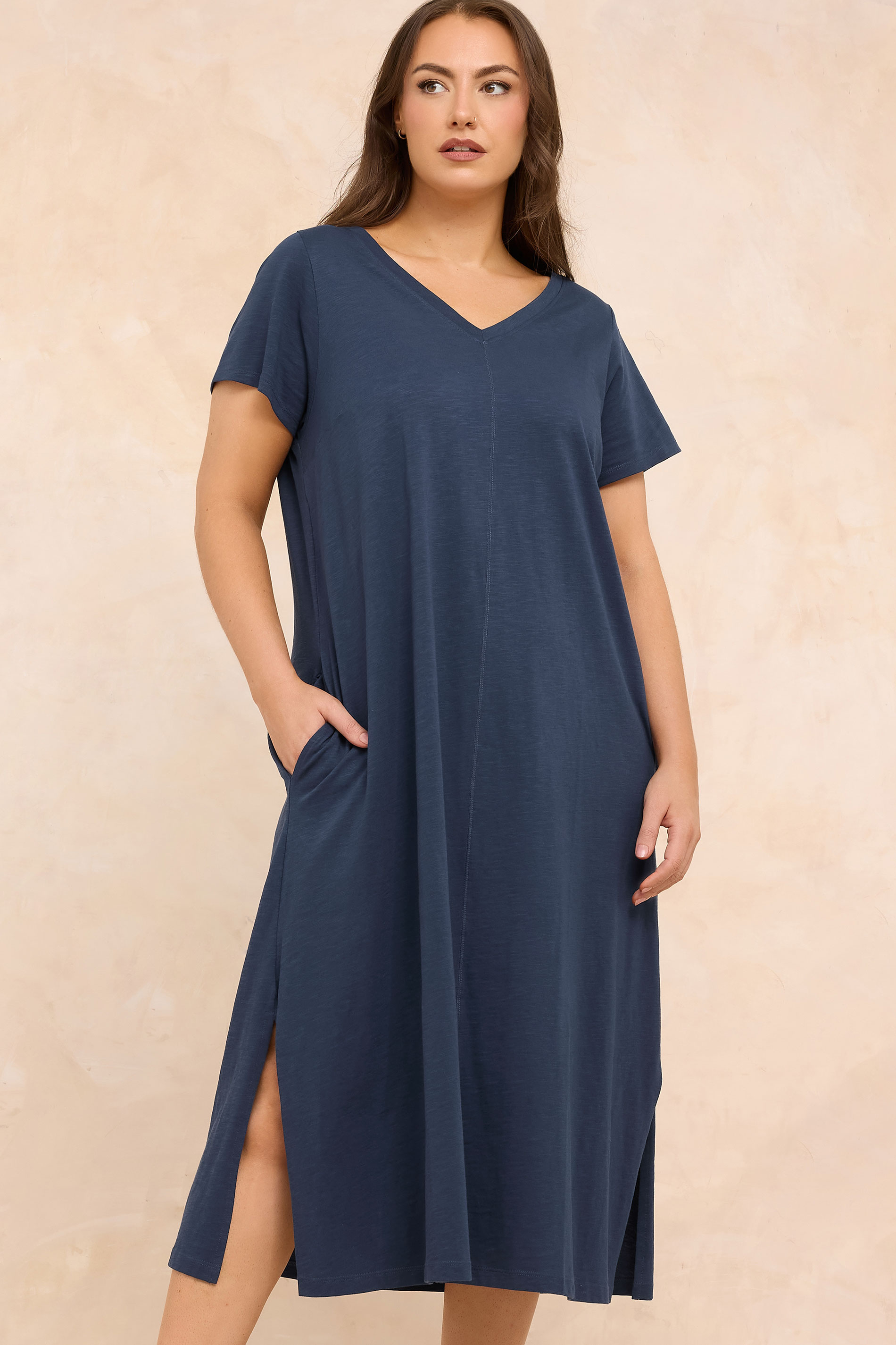 EVANS Plus Size Navy Blue Premium Cotton Dress | Evans 1