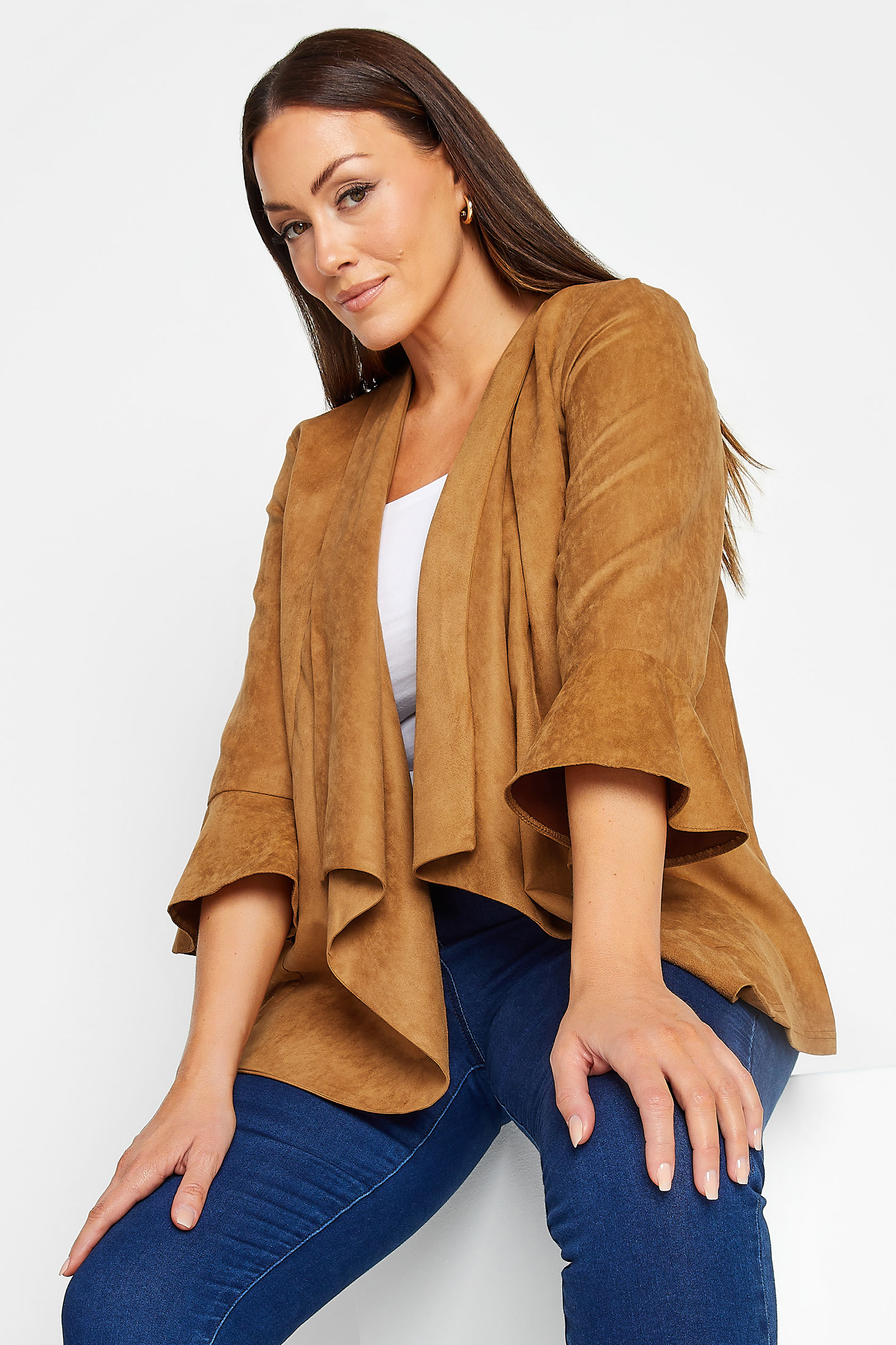 M&Co Tawny Brown Suedette Waterfall Jacket | M&Co 1