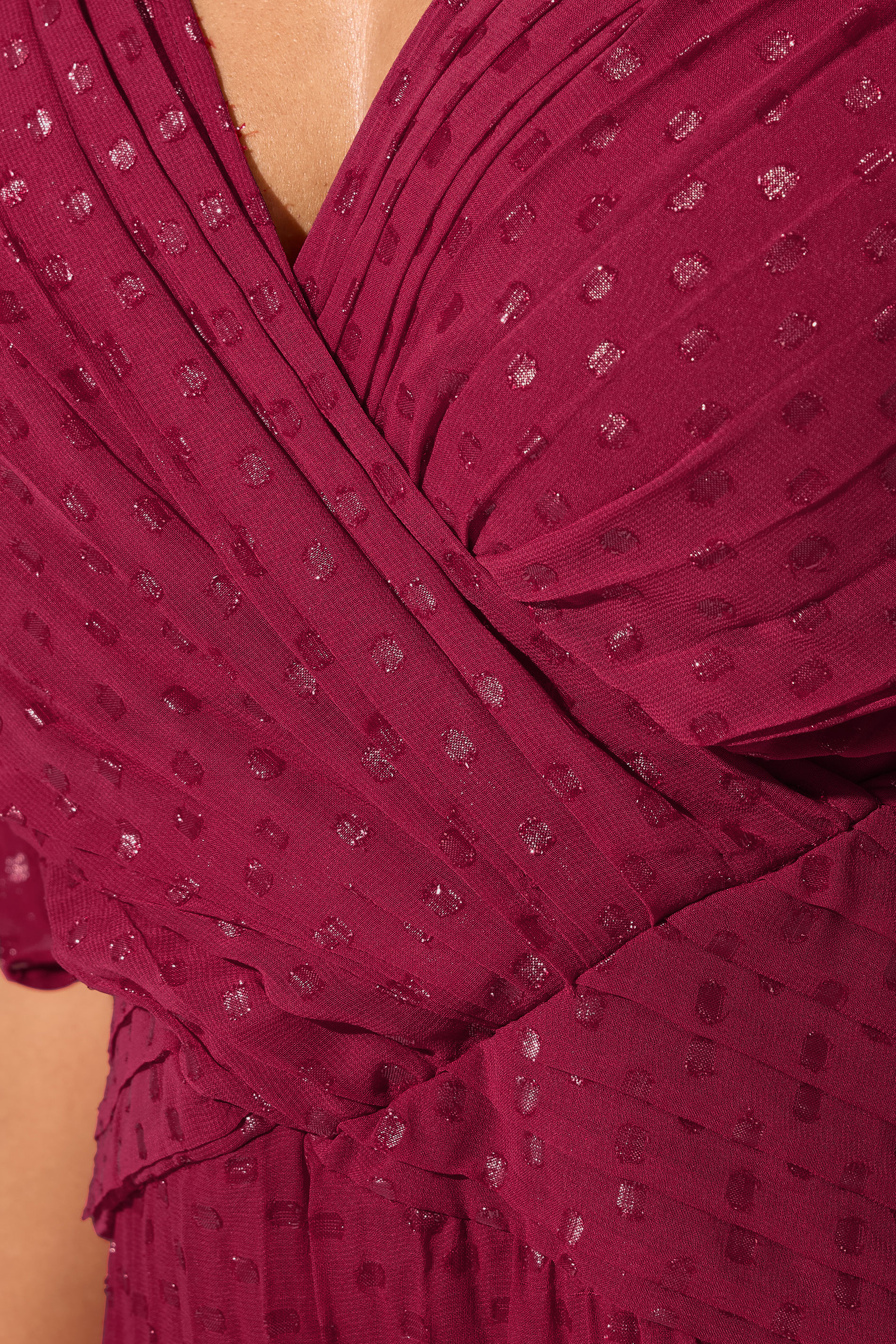 YOURS LONDON Plus Size Red Metallic Dobby Pleated Wrap Dress | Yours Clothing 4