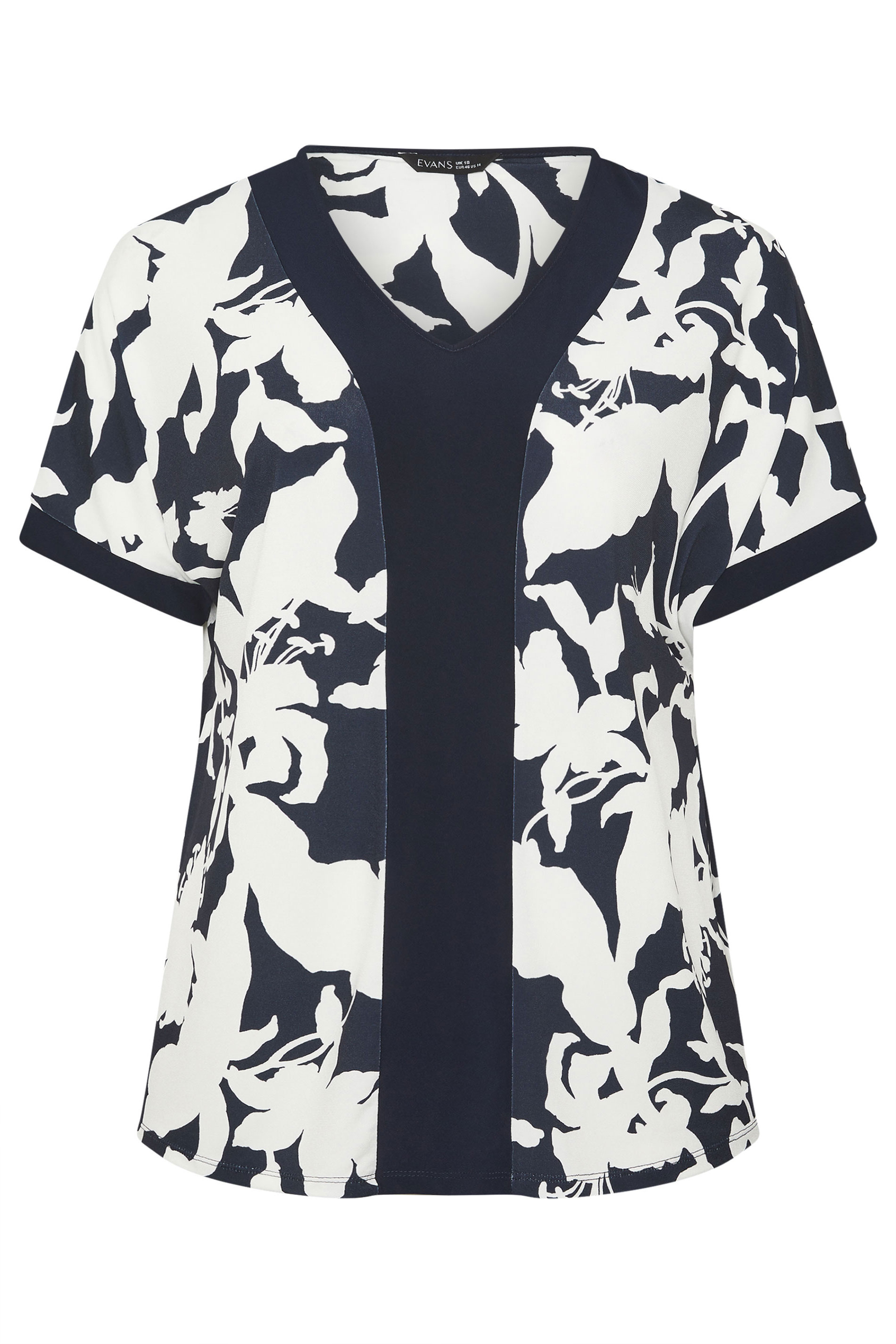 EVANS Plus Size Navy Blue Floral Jersey Top 5
