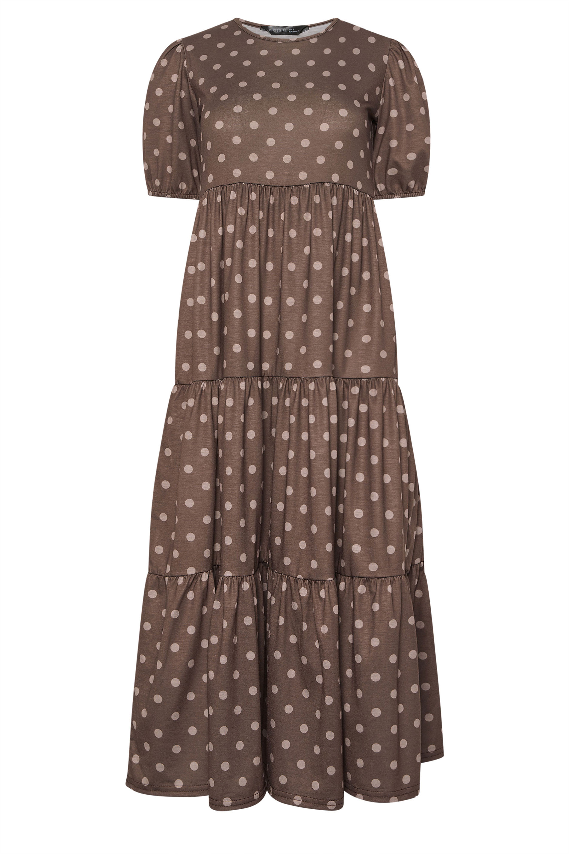 PixieGirl Petite Women's Chocolate Brown Polka Dot Tiered Dress | PixieGirl 5