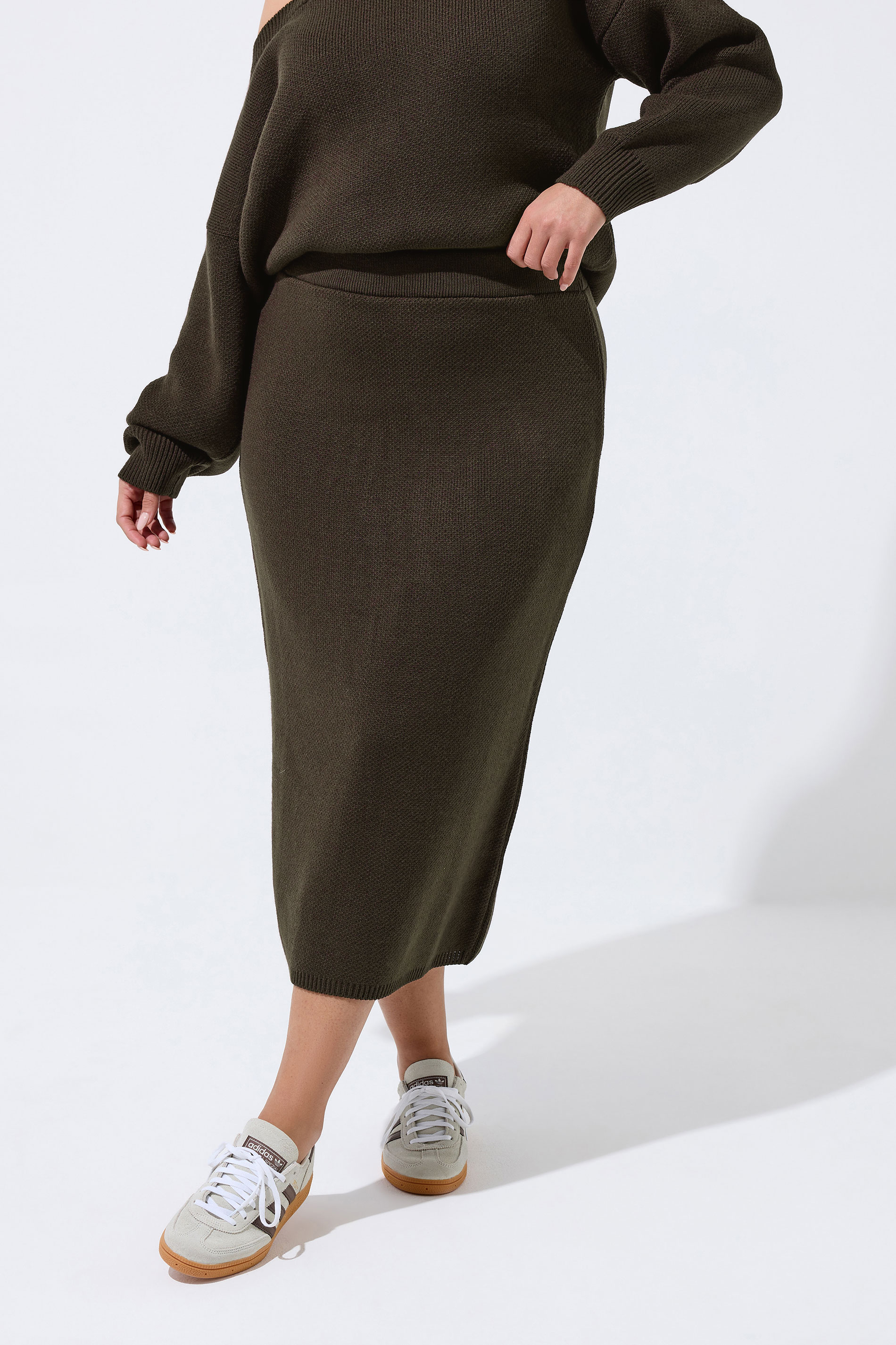 LIMITED COLLECTION Plus Size Chocolate Brown Knitted Skirt | Yours Clothing 3