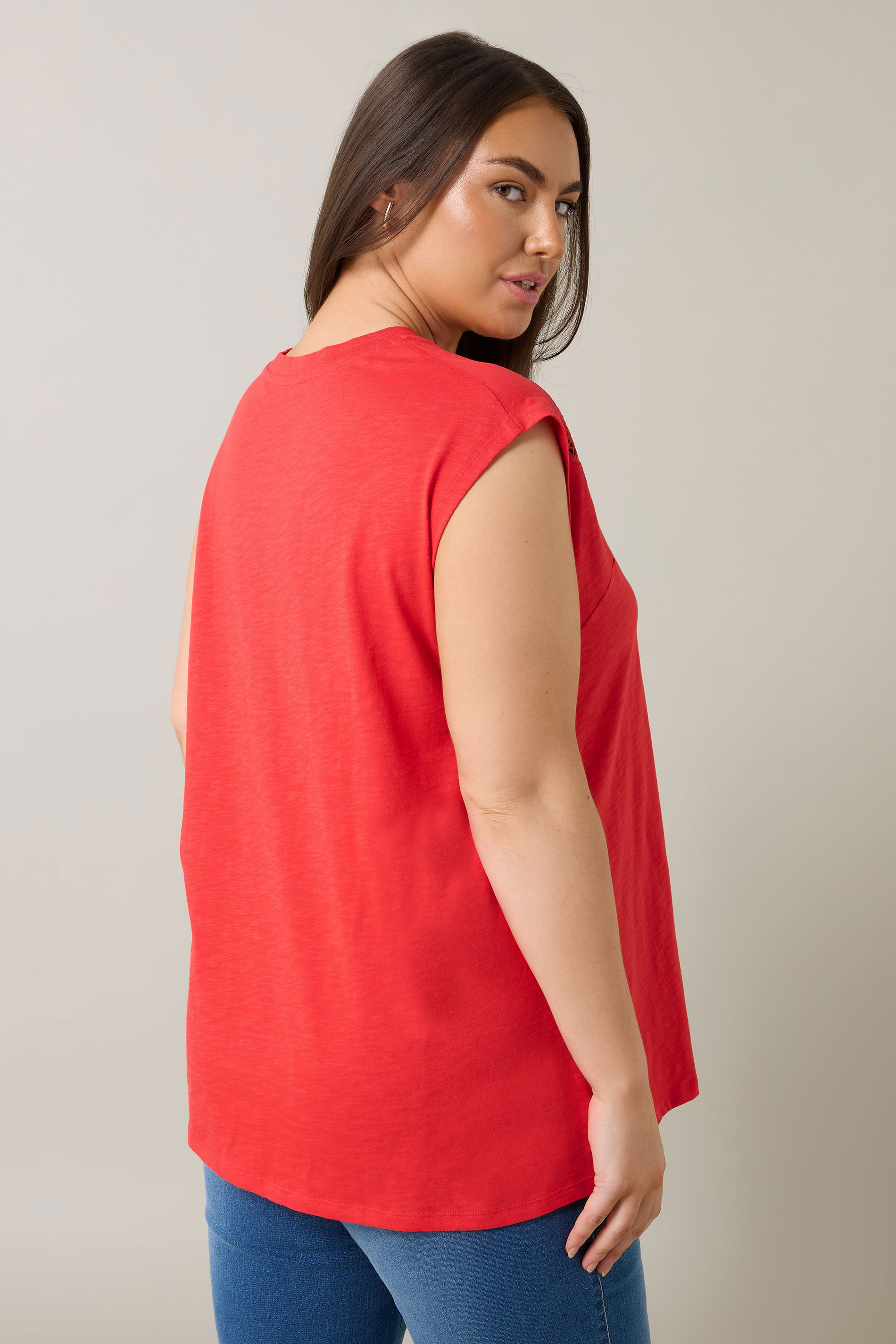 EVANS Plus Size Red Broderie Anglaise Vest Top | Evans 4