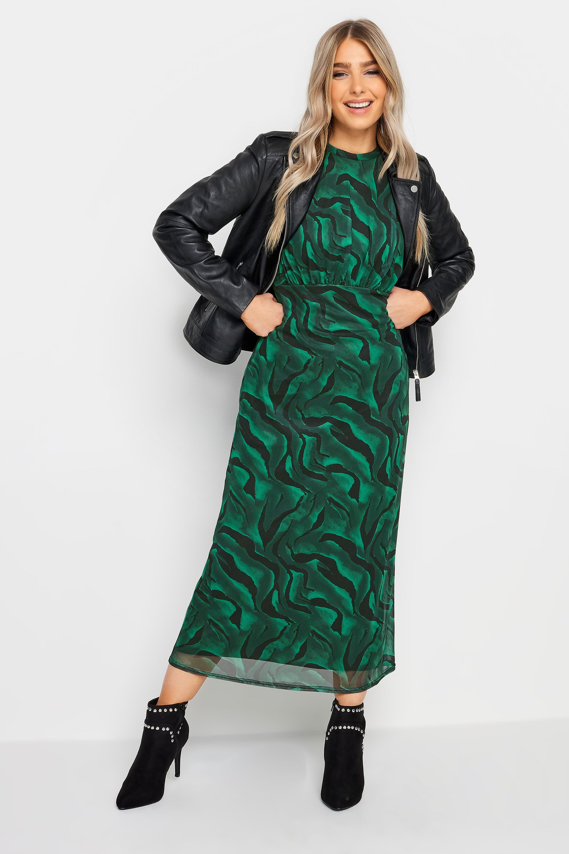 M&Co Green Abstract Print Mesh Maxi Dress | M&Co 3