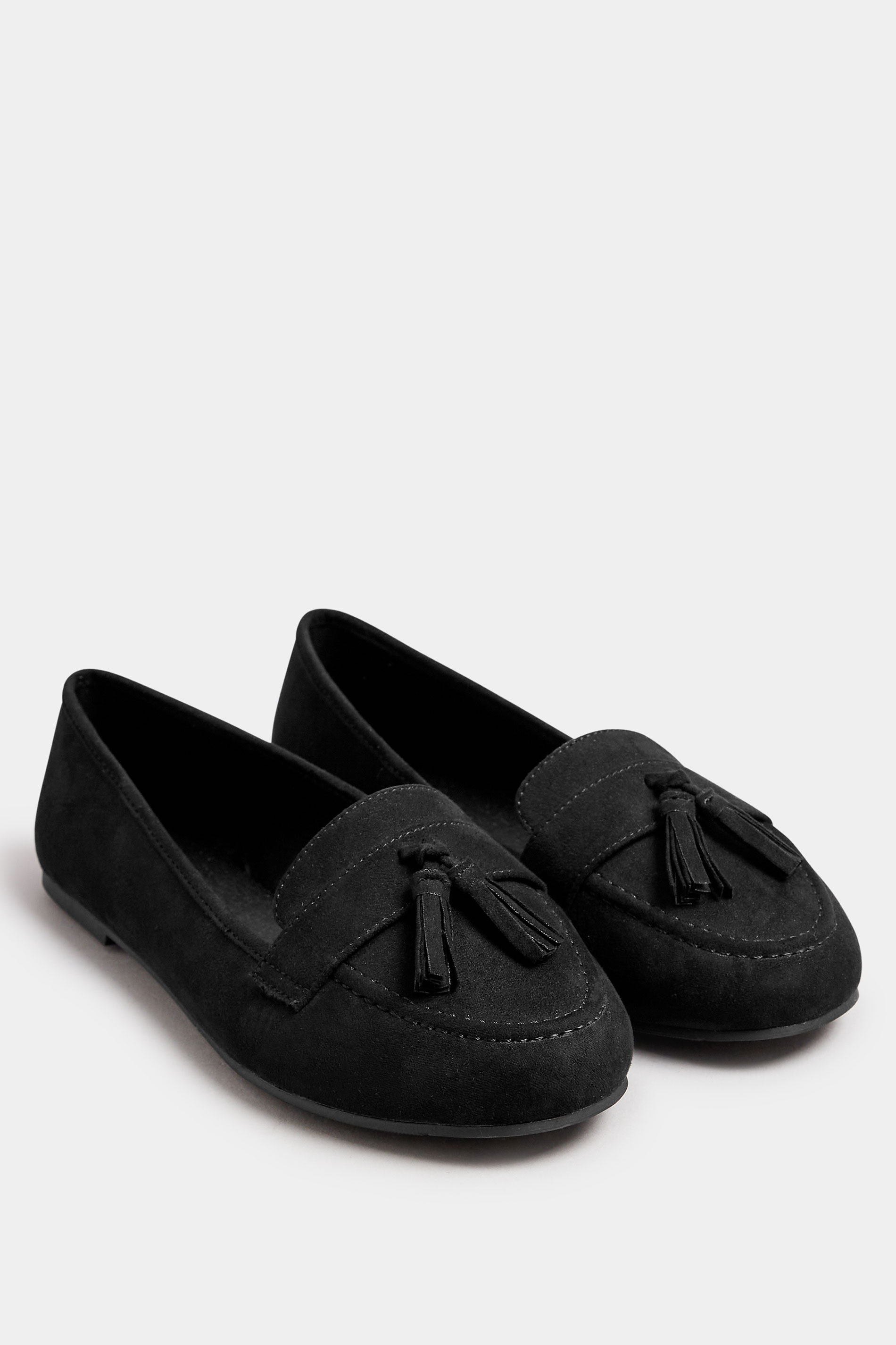 Black Tassel Detail Faux Suede Loafers In Wide E & Extra Wide EEE Fit | Yours Clothing 1