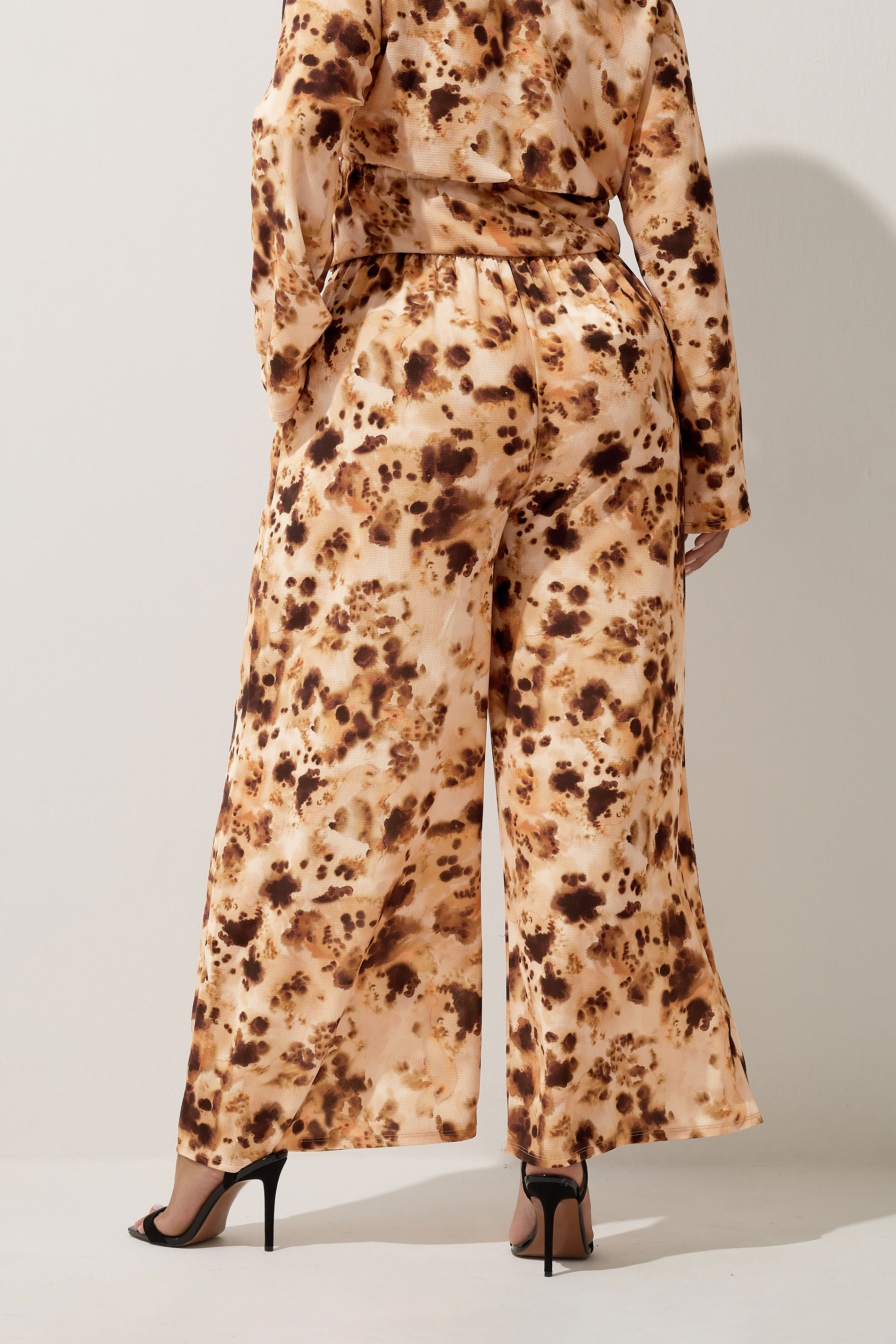 LIMITED COLLECTION Plus Size Brown Abstract Animal Print Wide Leg Trousers | Yours Clothing 2