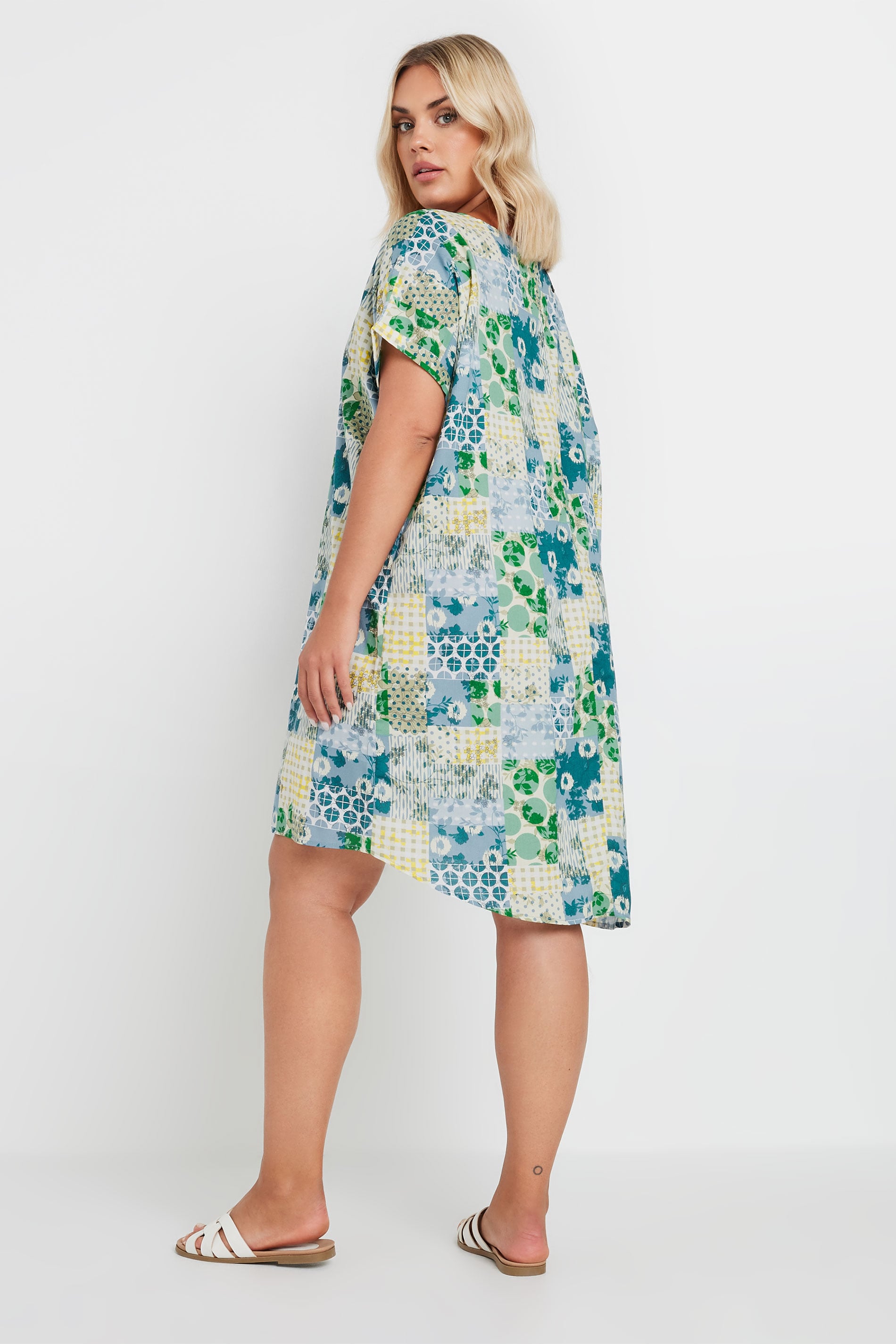 YOURS Plus Size Green Tile Print Tunic Dress | Yours Clothing 2