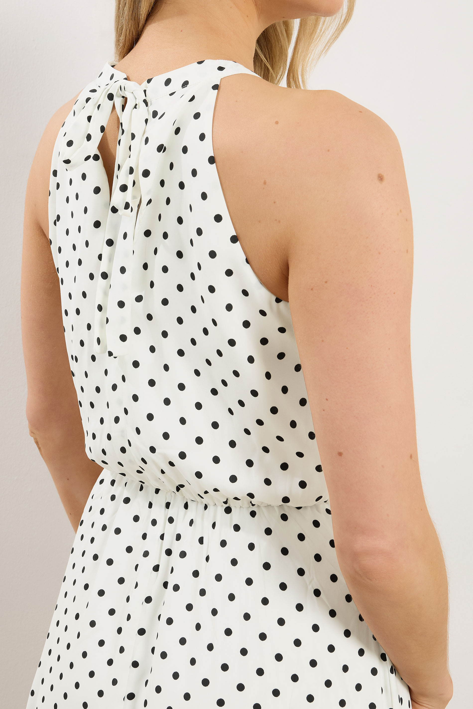 LTS Tall Women's White Satin Polka Dot Halter Neck Dress | Long Tall Sally 4