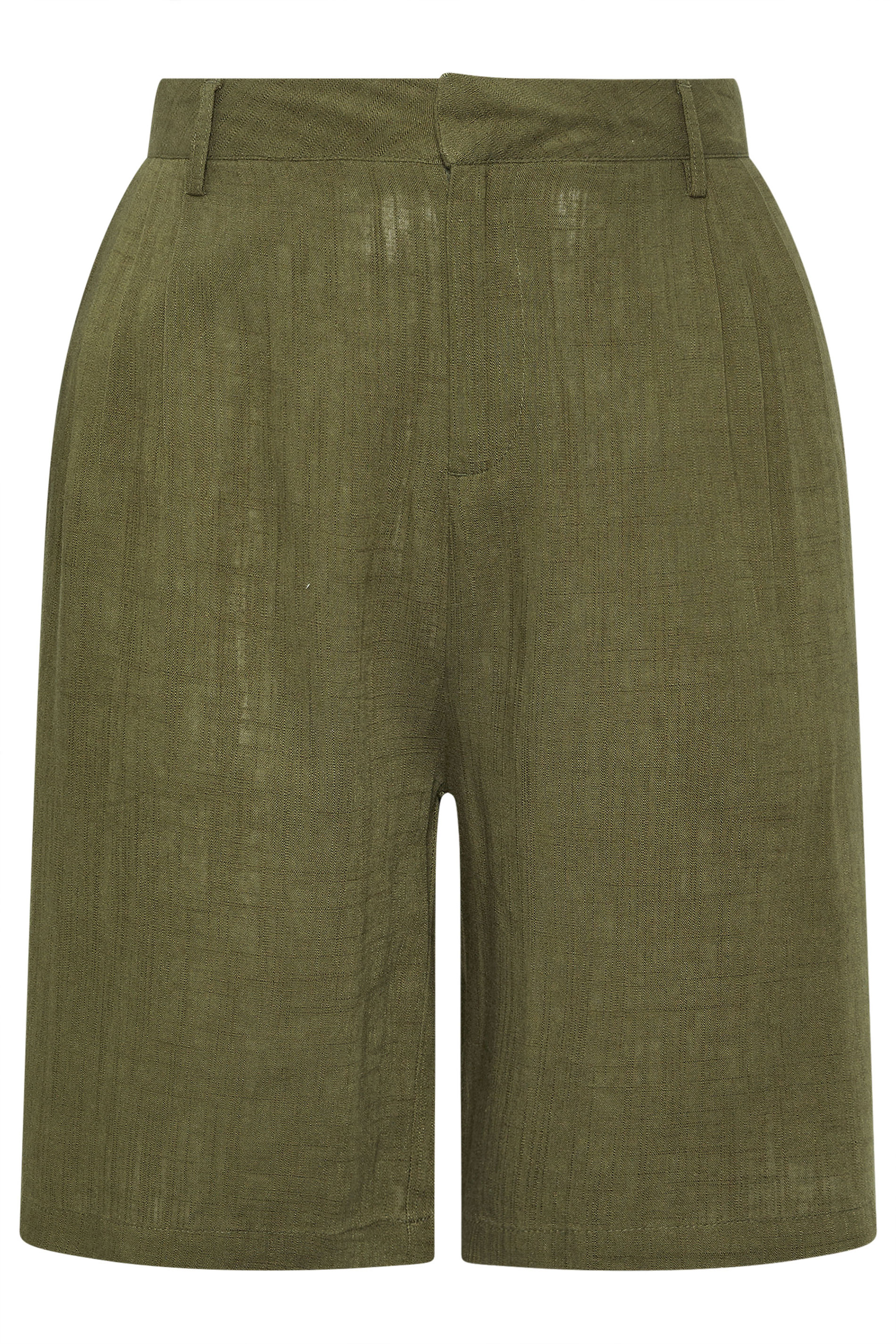 YOURS Plus Size Khaki Green Linen Bermuda Shorts | Yours Clothing 6