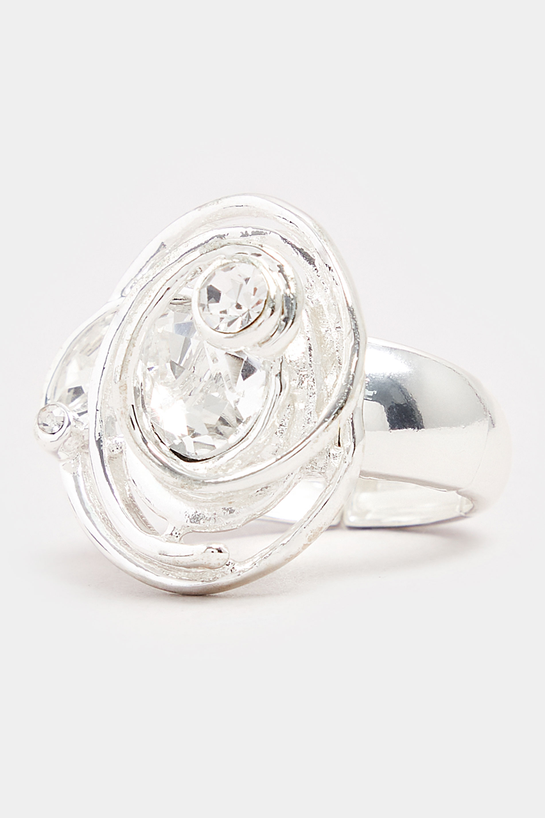 Silver Tone Diamante Oval Twist Stretch Ring | Yours Clothing 2