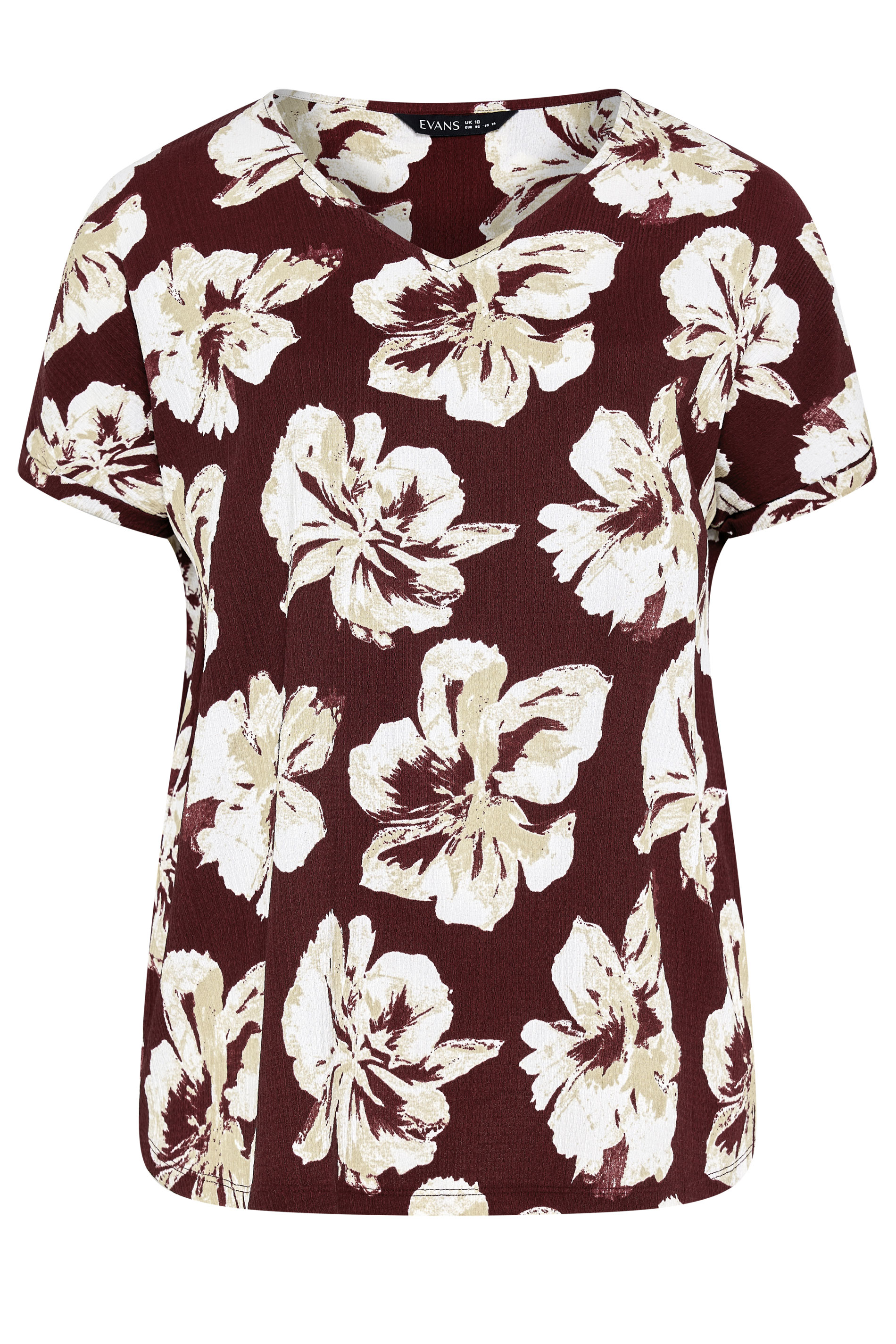 EVANS Curve Berry Red Floral V-Neck Top | Evans 5