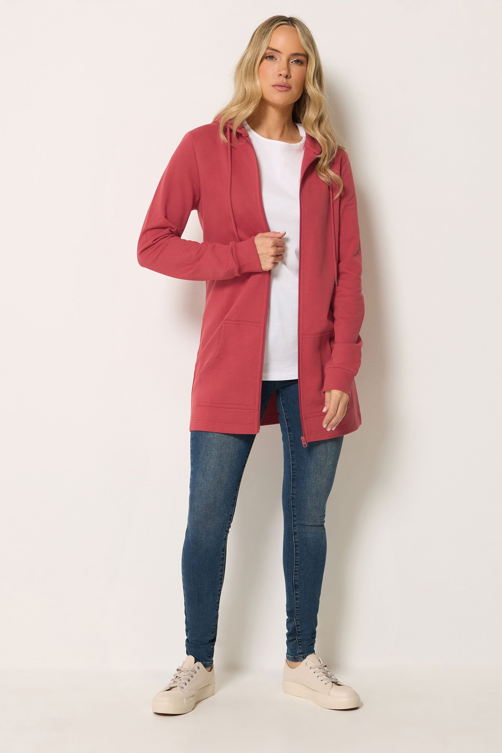 LTS Tall Women's Red Cotton Longline Zip Hoodie | Long Tall Sally 1