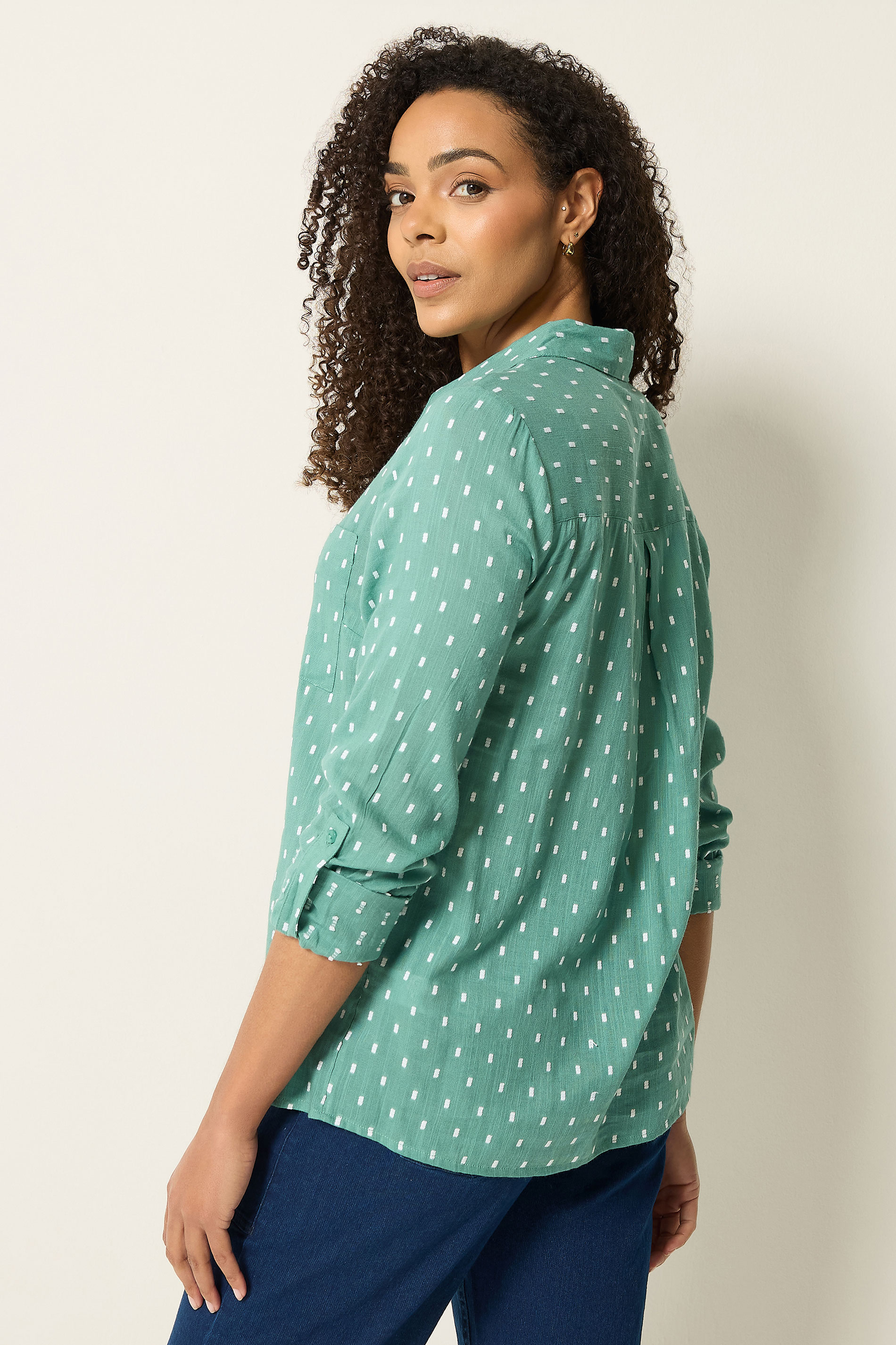 M&Co Sage Green Dobby Long Sleeve Cotton Shirt | M&Co 2
