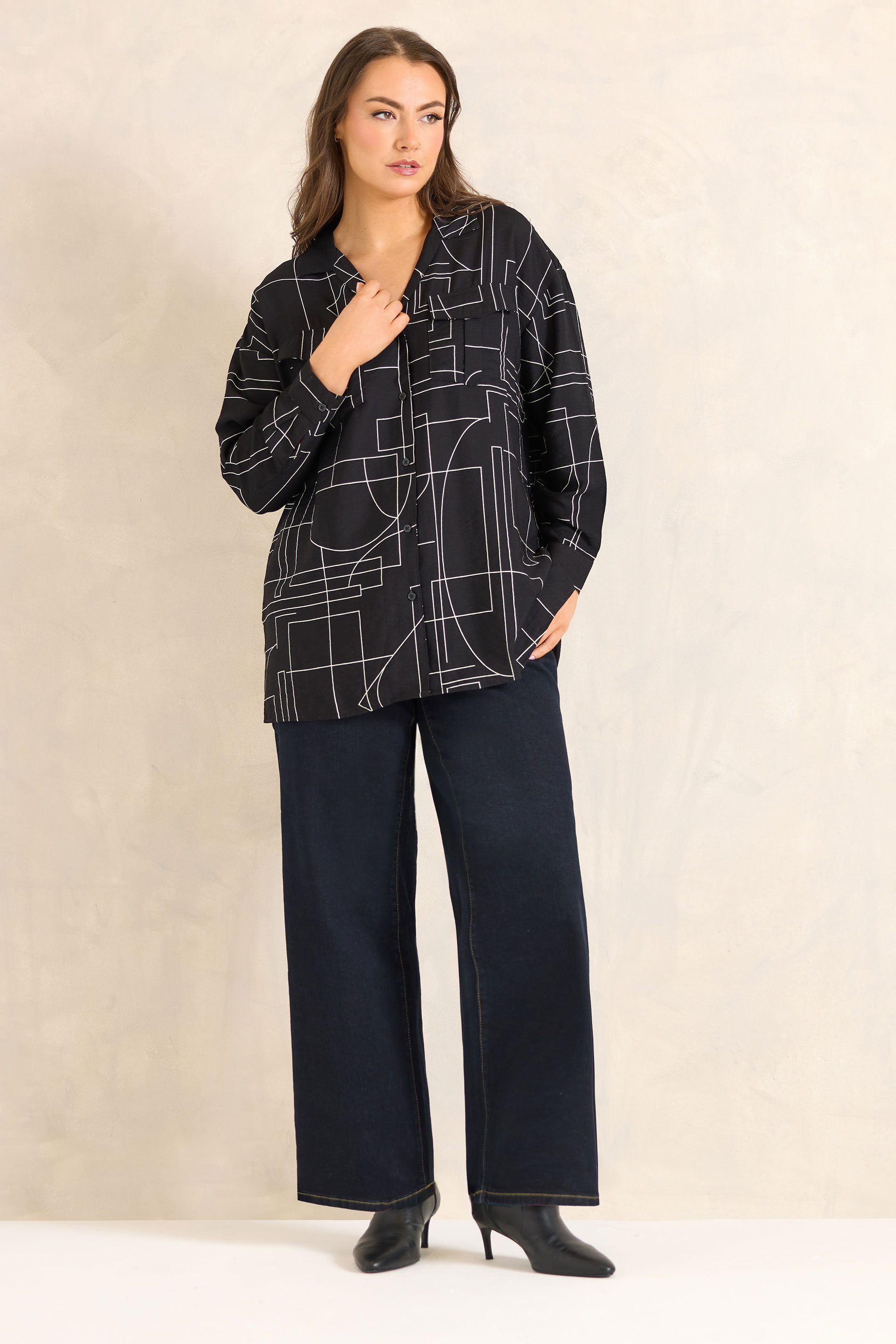 EVANS Plus Size Black Linear Print Utility Pocket Shirt | Evans  1
