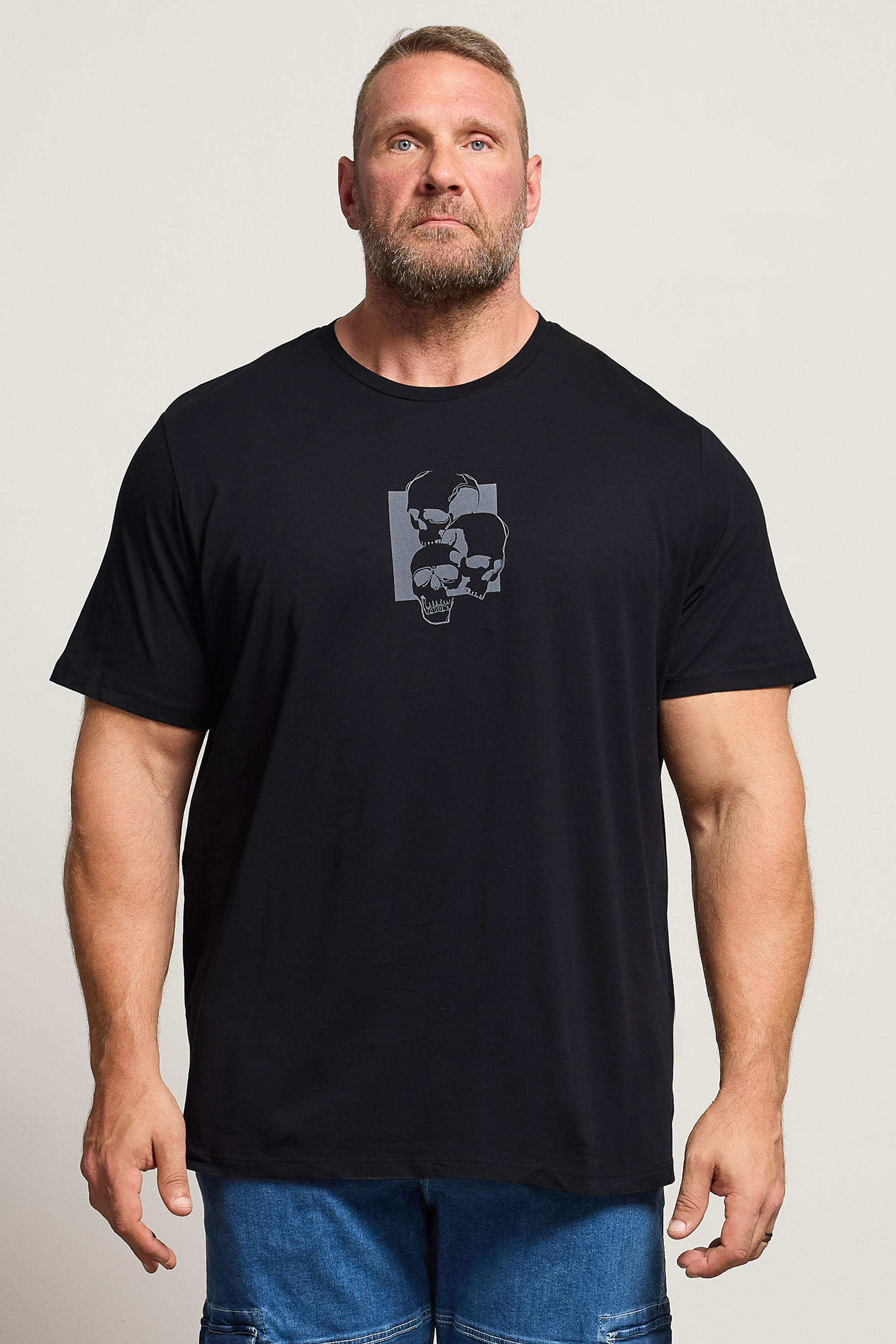 JACK & JONES Big & Tall Black & Grey Skull Graphic T-Shirt | BadRhino 3
